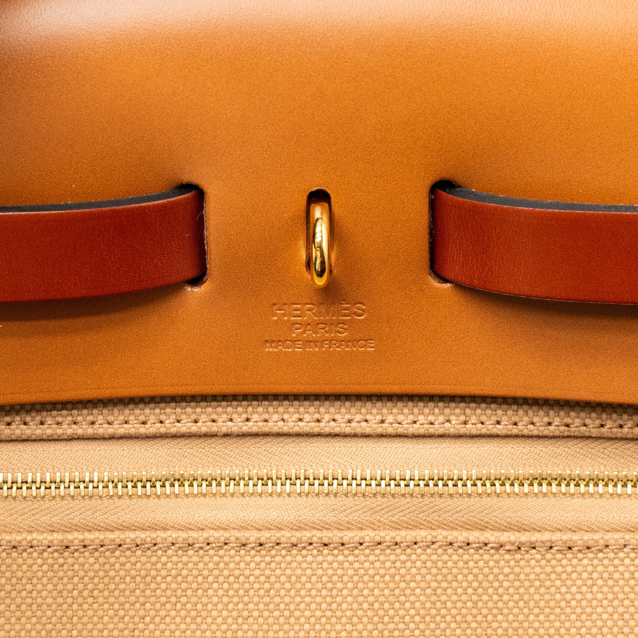 HERMES HERBAG 31 ZIP BAG CANVAS/VACHE HUNTER CHAI/ NATURAL SABLE/ FAUVE/ CUIVRE GHW
