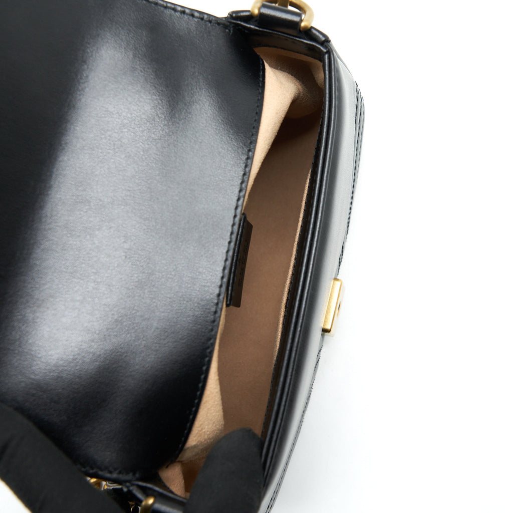 GUCCI GG MARMONT MINI TOP HANDLE BAG CALFSKIN BLACK GHW