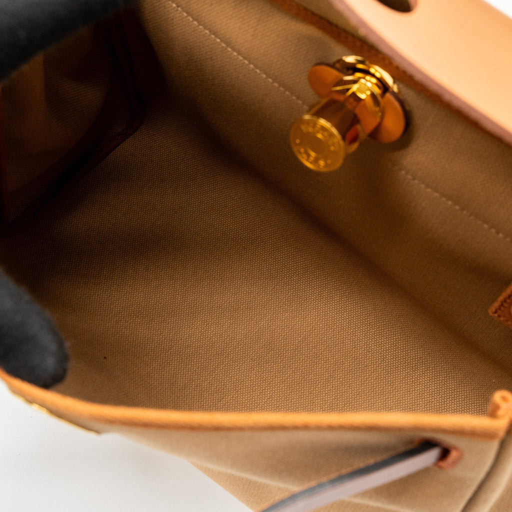 HERMES HERBAG 31 ZIP BAG CANVAS/VACHE HUNTER CHAI/ NATURAL SABLE/ FAUVE/ CUIVRE GHW