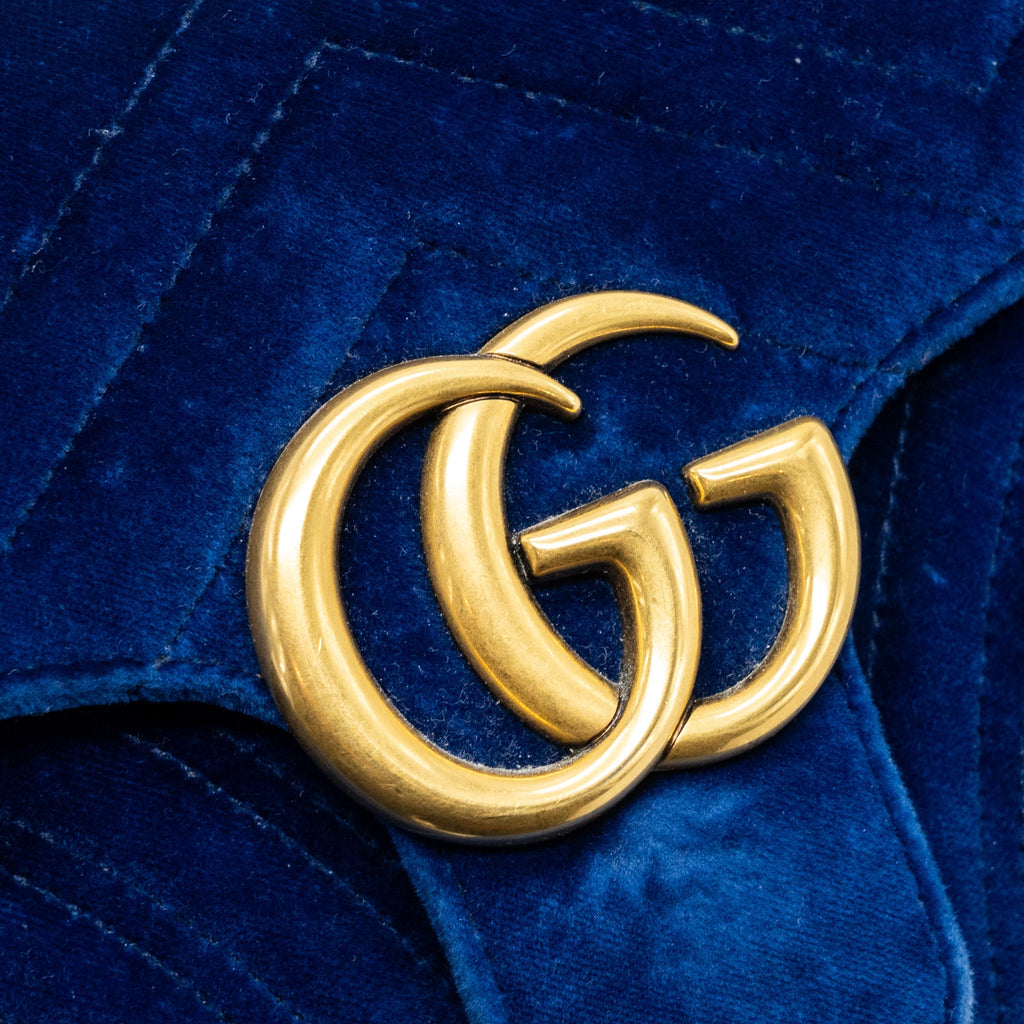 GUCCI GG MARMONT SHOULDER BAG VELVET BLUE GHW