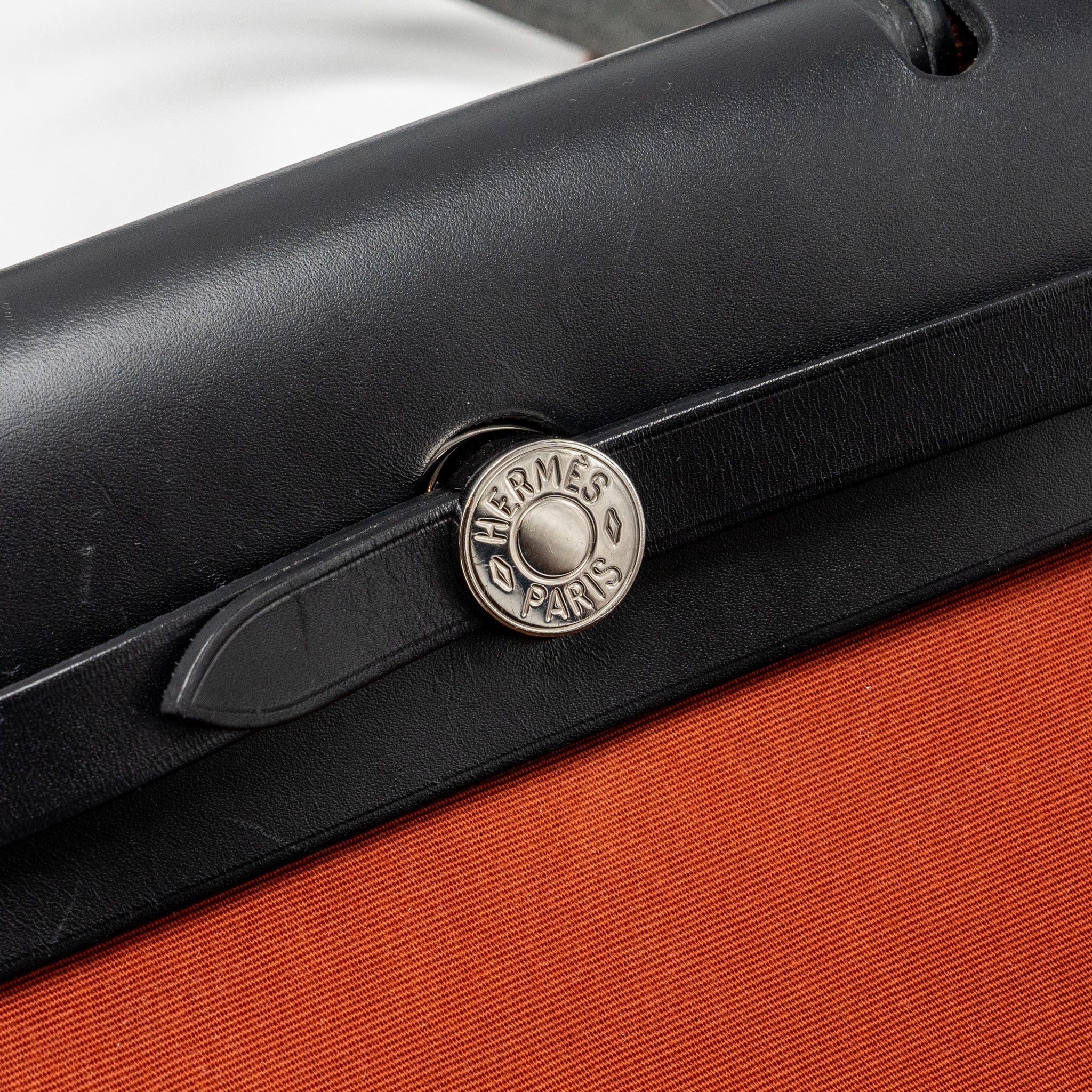 HERMES HERBAG 31 ZIP BAG CANVAS/ HUNTER LEATHER CUIVRE / BLACK SHW