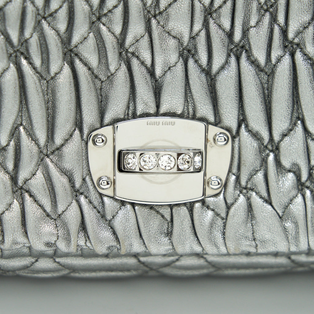 MIU MIU ICONIC CRYSTAL CLOQUE NAPPA SILVER SHW