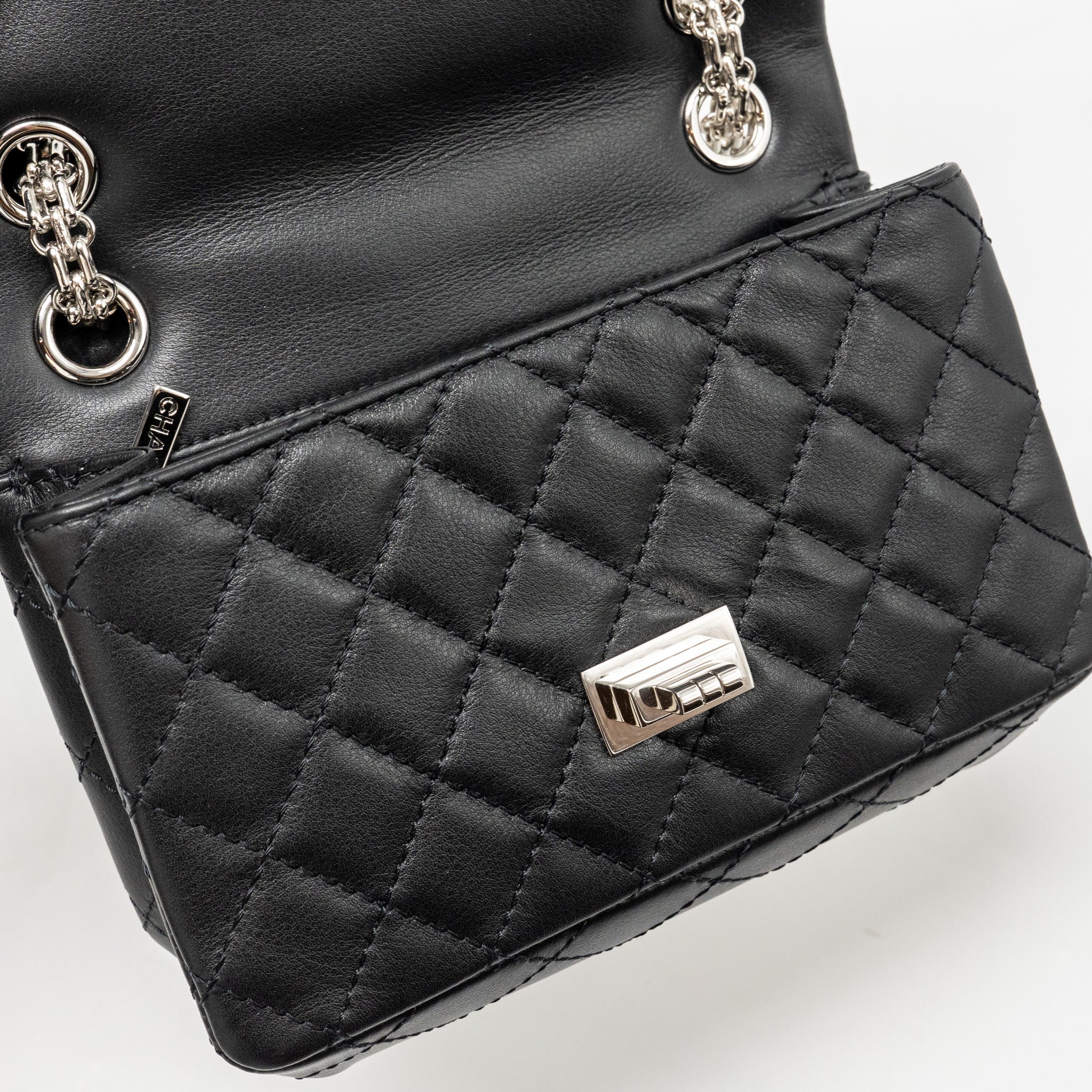 CHANEL MINI 2.55 REISSUE AGED CALFSKIN BLACK SHW (MICROCHIP)