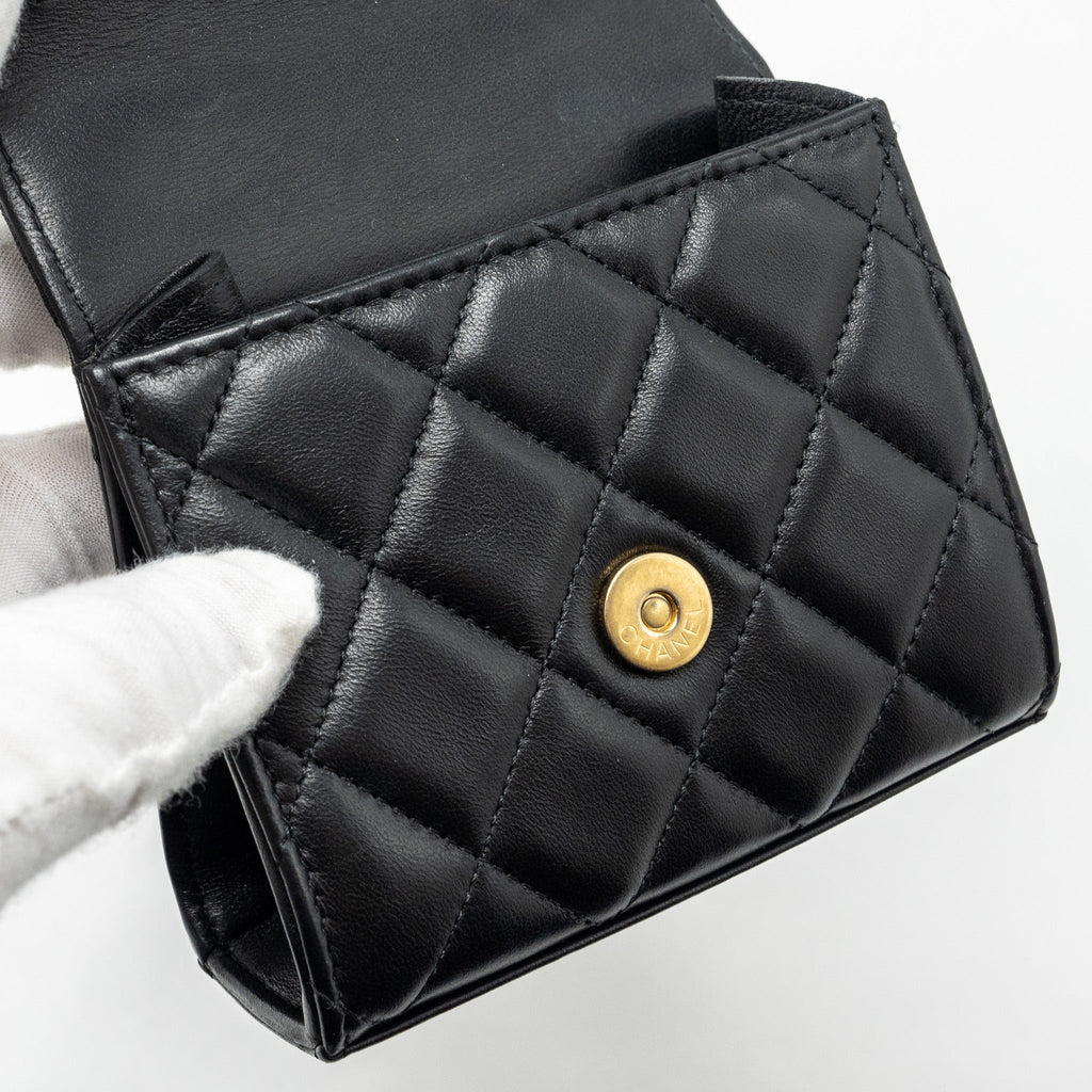 CHANEL 22B TOP HANDLE MINI FLAP CLUTCH LAMBSKIN BLACK GHW (MICROCHIP)