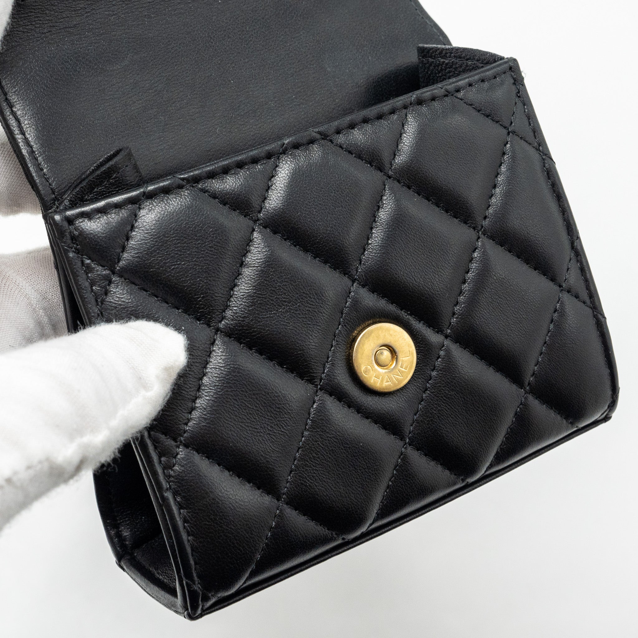 CHANEL 22B TOP HANDLE MINI FLAP CLUTCH LAMBSKIN BLACK GHW (MICROCHIP)