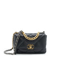 CHANEL SMALL 19 BAG LAMBSKIN BLACK WITH GOLD AND SILVER HARDWARE