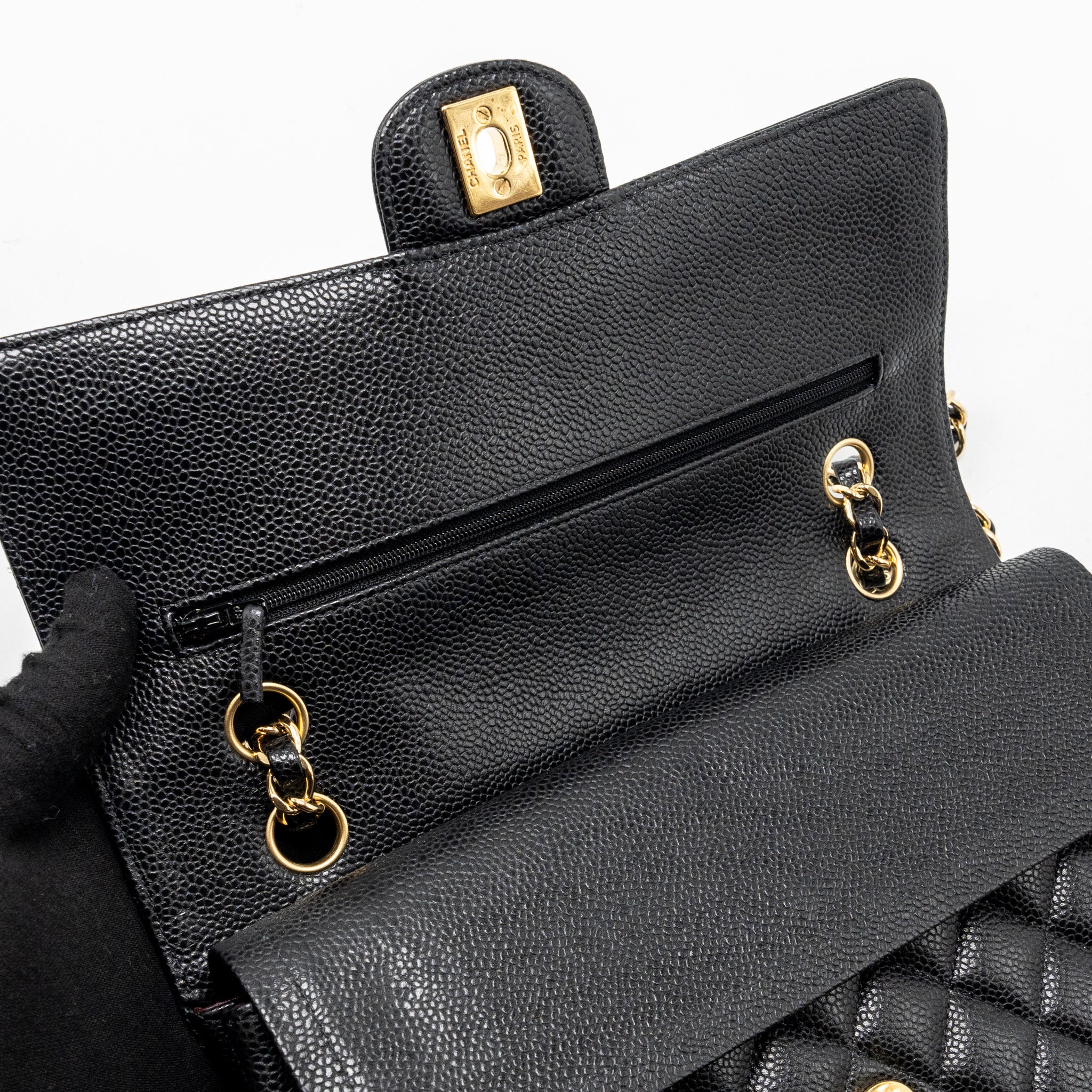 CHANEL MEDIUM CLASSIC DOUBLE FLAP BAG CAVIAR BLACK GHW