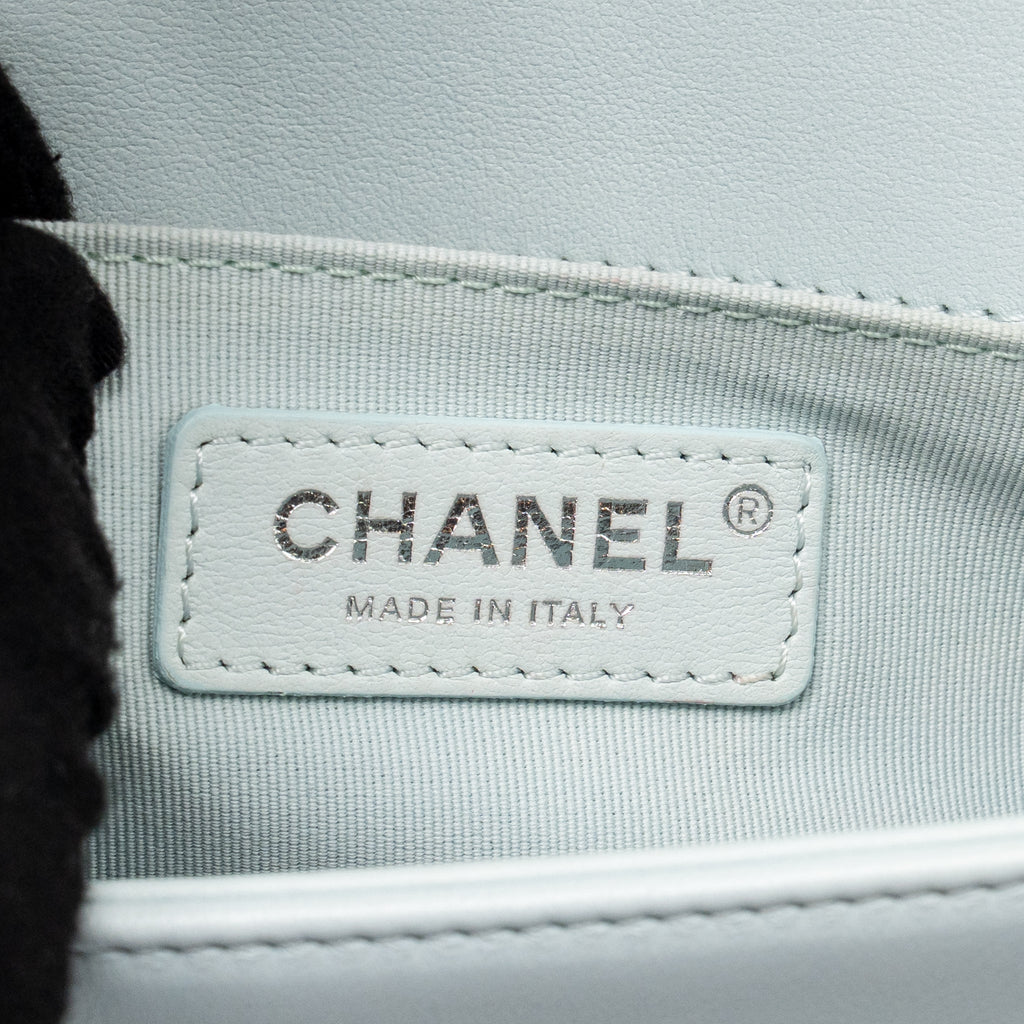 CHANEL SMALL BOY BAG CALFSKIN LIGHT BLUE SHW (MICROCHIP)