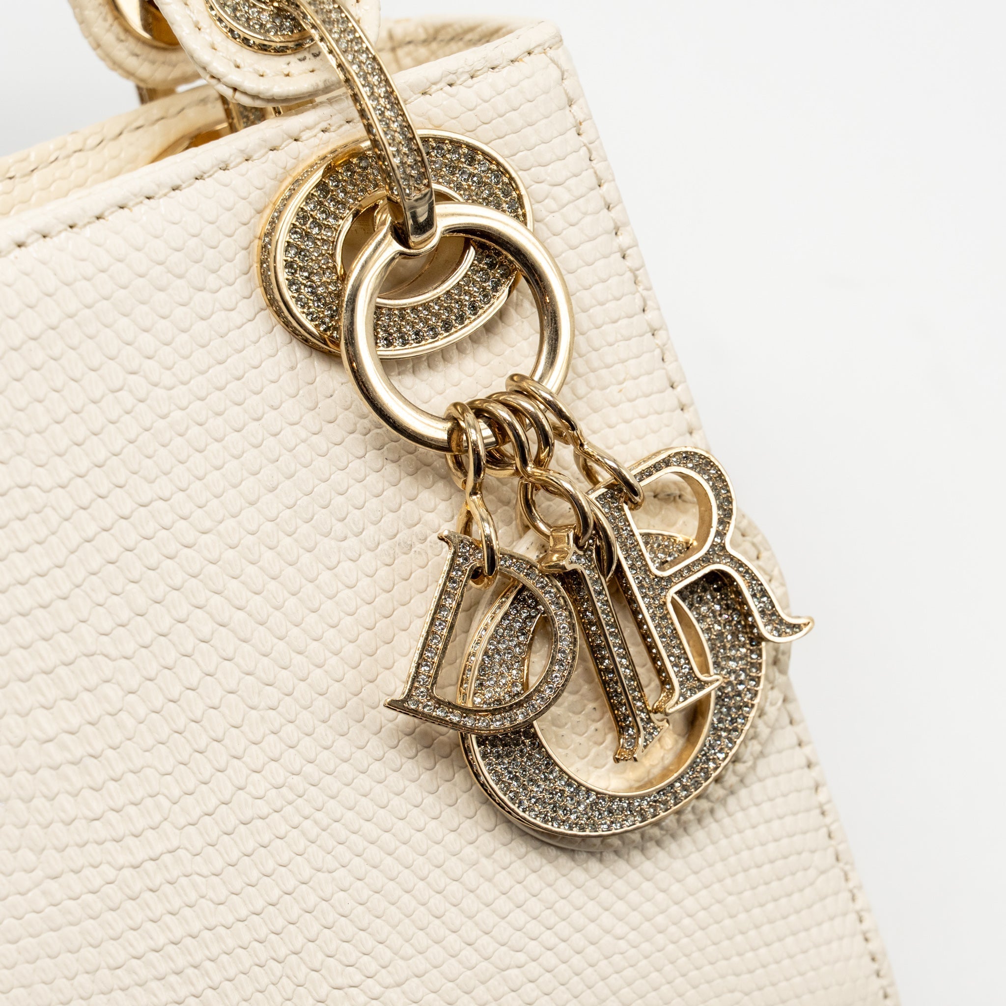 DIOR MINI LADY DIOR LIZARD WITH CRYSTAL WHITE LGHW