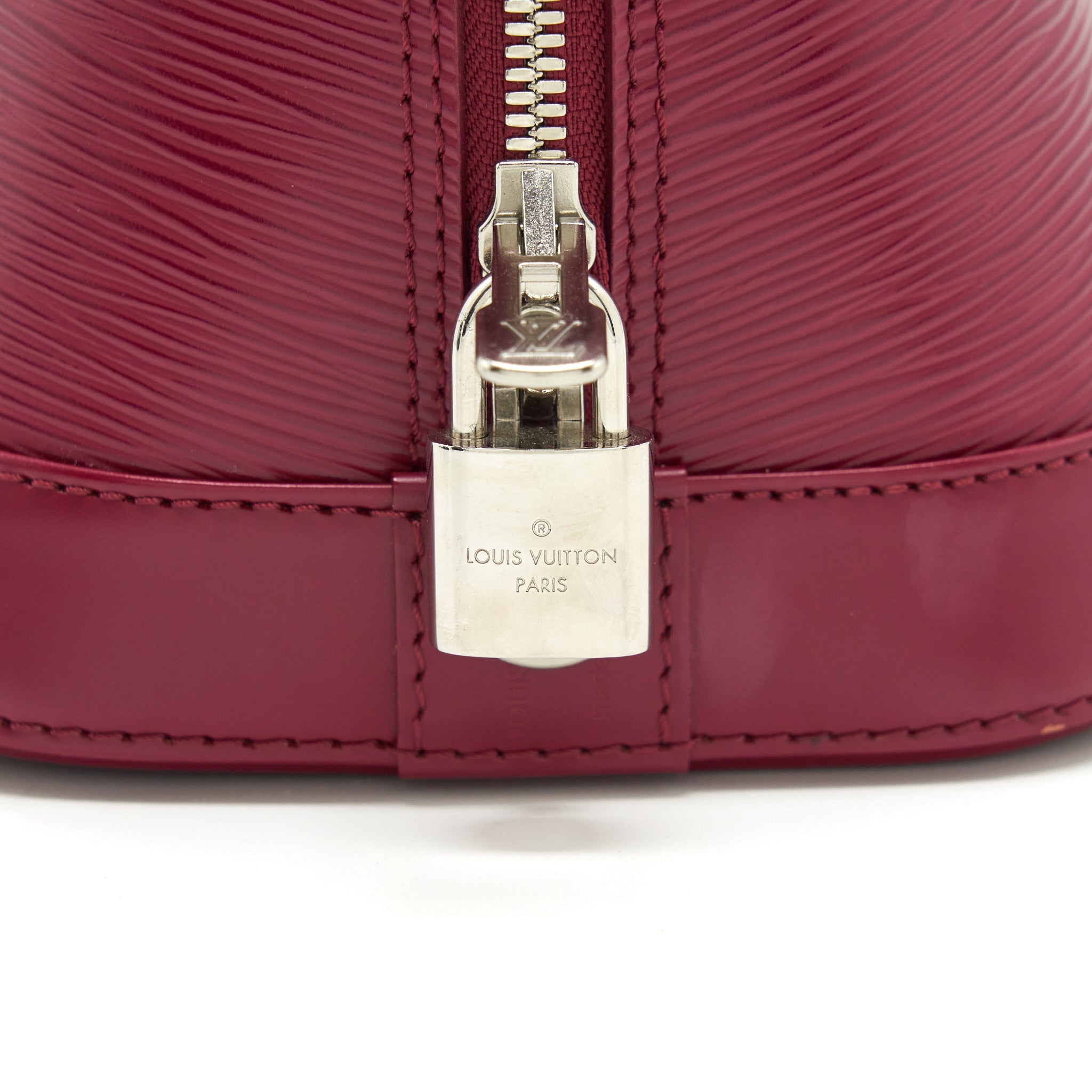 LOUIS VUITTON ALMA PM EPI DARK RED SHW WITH INITIAL J.Y ON KEY TAG
