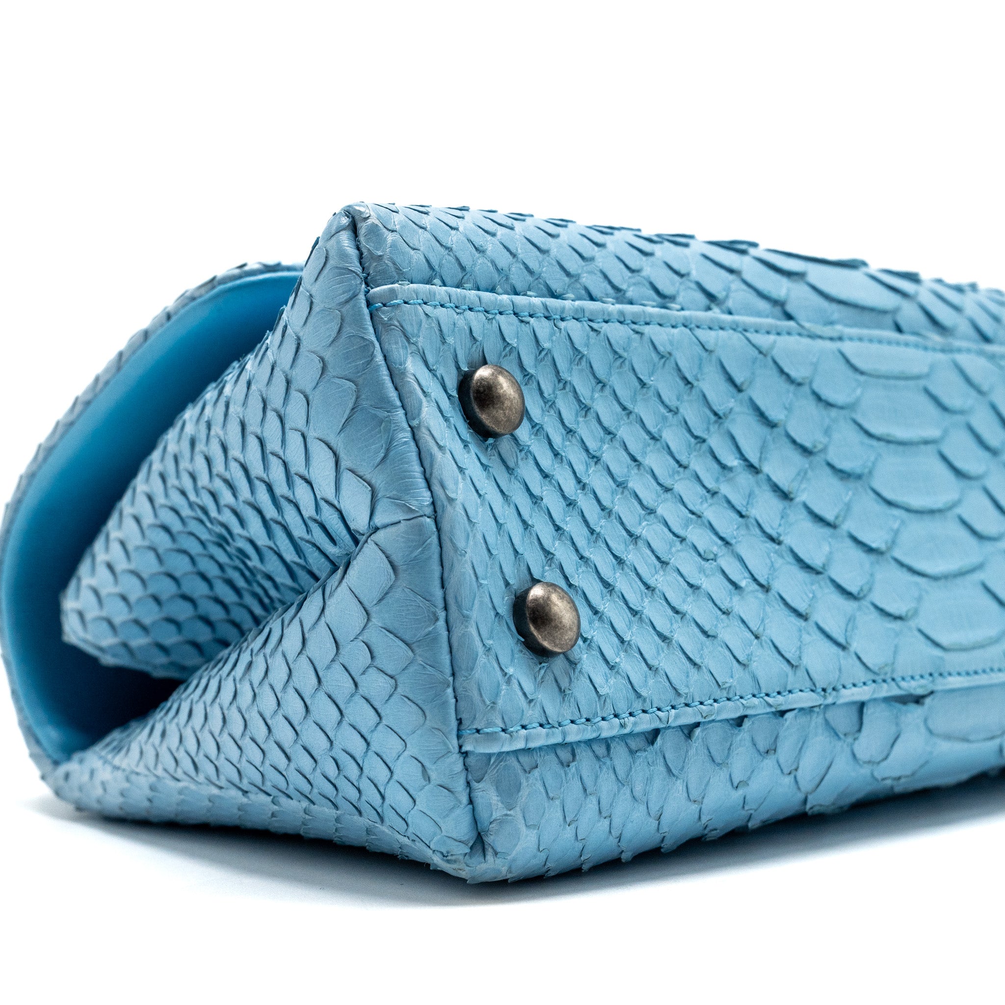 CHANEL SMALL COCO HANDLE PYTHON LIGHT BLUE RUTHENIUM HARDWARE