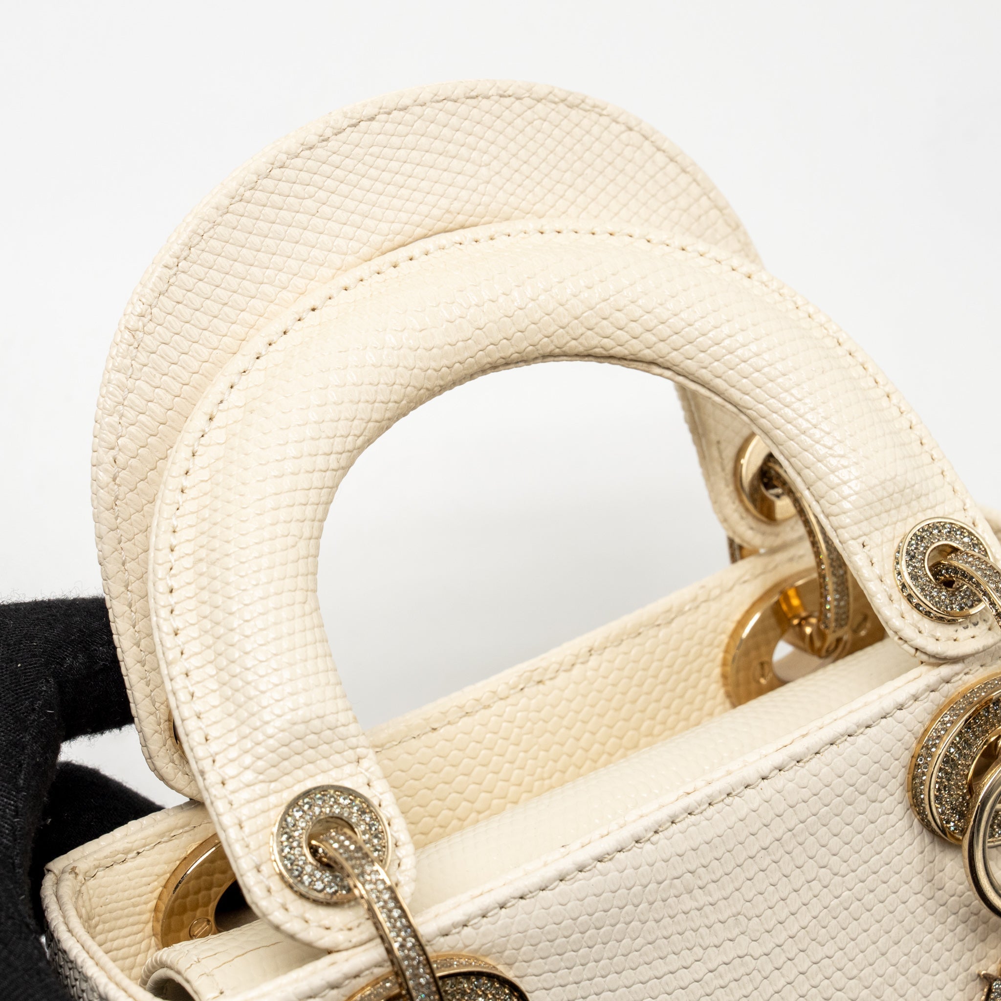DIOR MINI LADY DIOR LIZARD WITH CRYSTAL WHITE LGHW