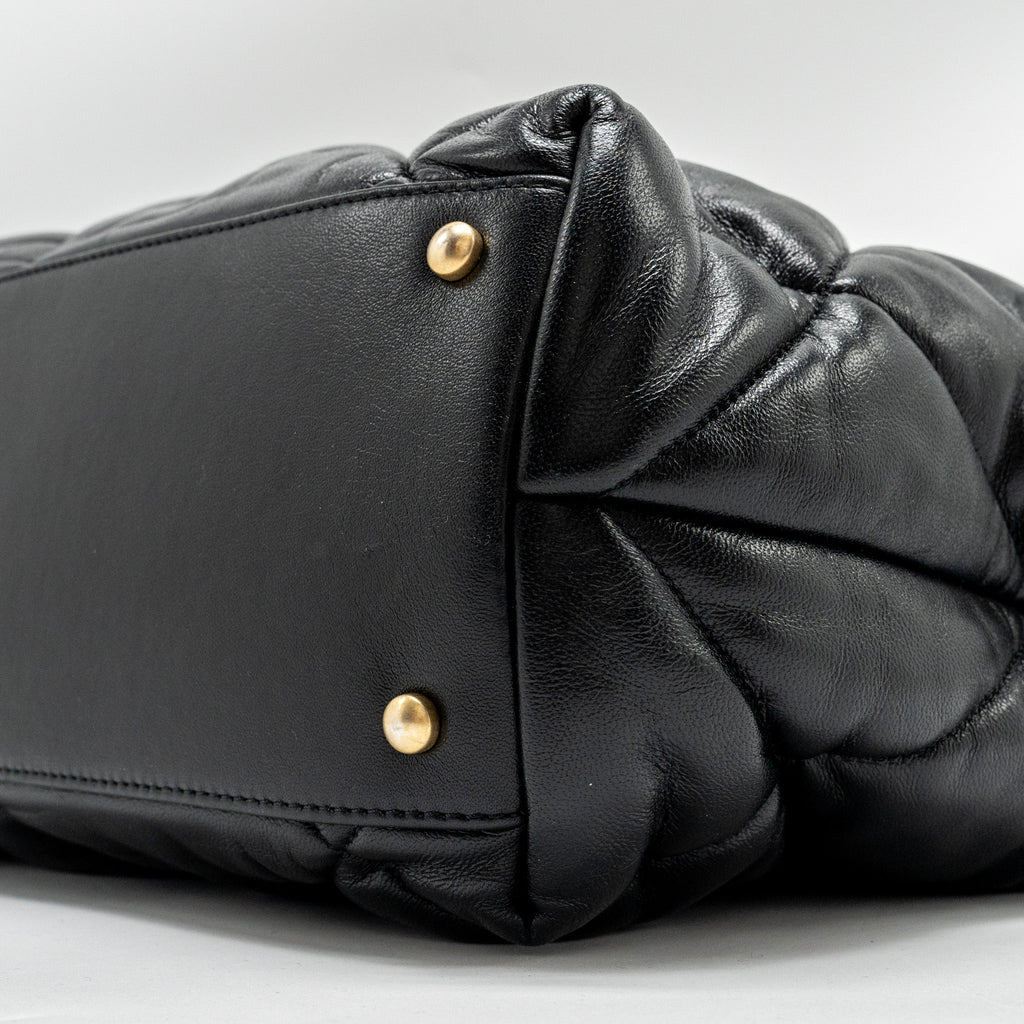 CHANEL NEW YORK BOWLING BAG QUILTED LAMBSKIN BLACK GHW