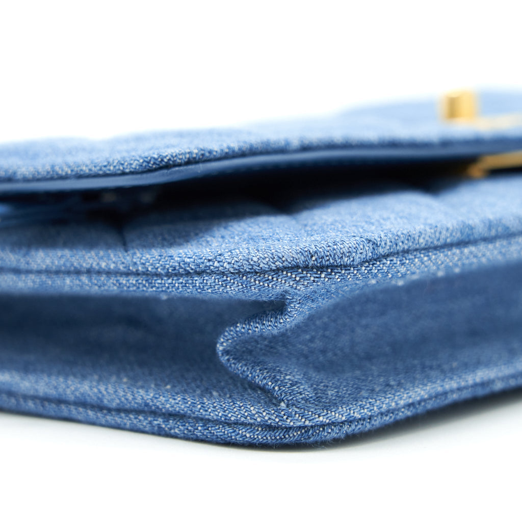 CHANEL PEARL CRUSH WALLET ON CHAIN DENIM BLUE GHW (MICROCHIP)