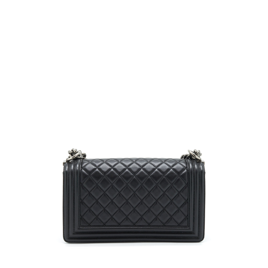 CHANEL MEDIUM BOY BAG LAMBSKIN BLACK RUTHENIUM SLIVER HARDWARE