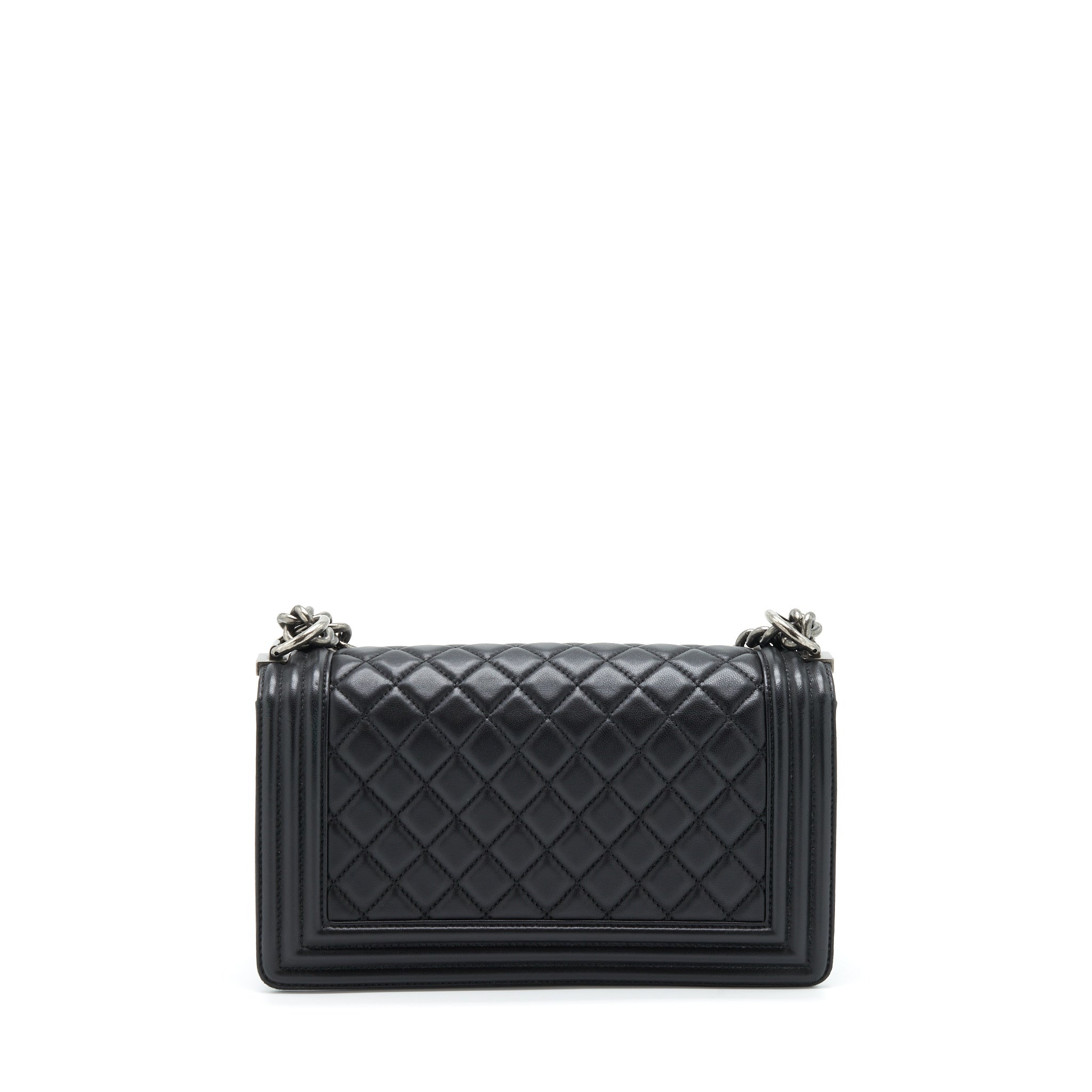 CHANEL MEDIUM BOY BAG LAMBSKIN BLACK RUTHENIUM SLIVER HARDWARE