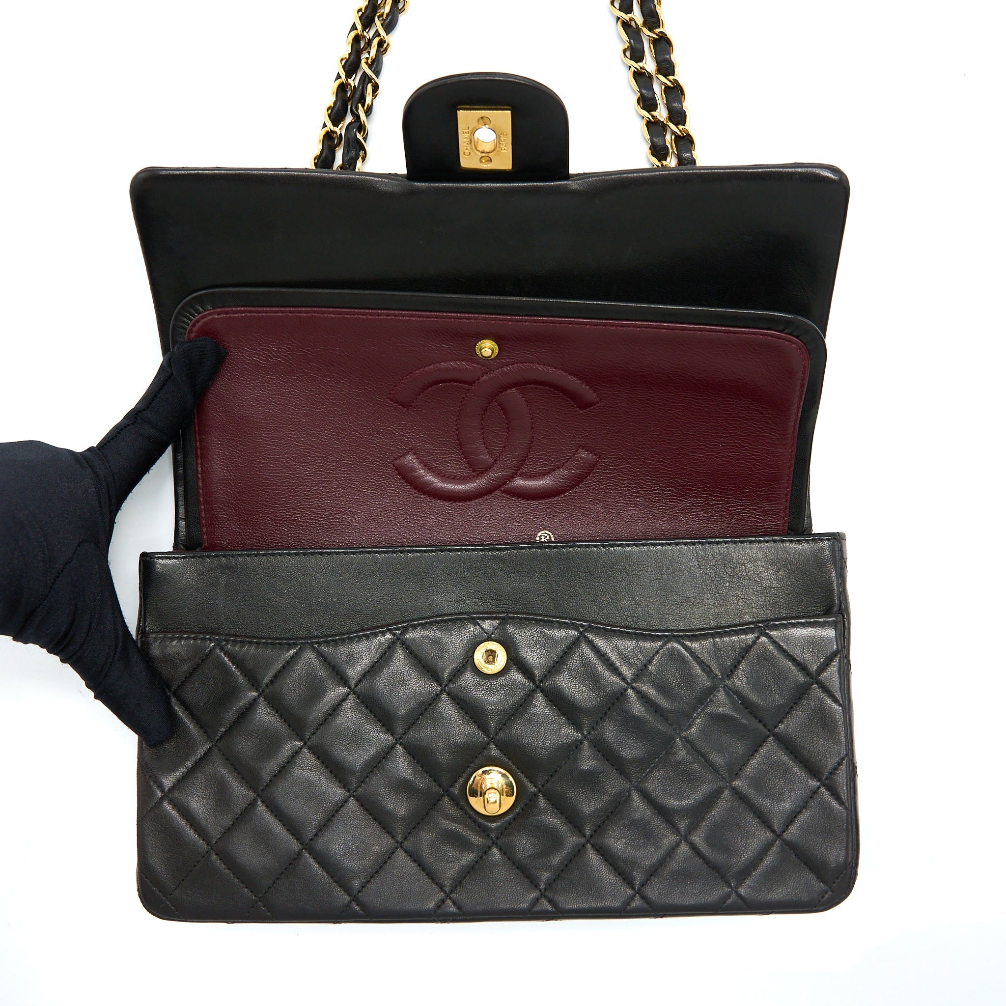 CHANEL VINTAGE CLASSIC DOUBLE FLAP BAG LAMBSKIN BLACK GHW