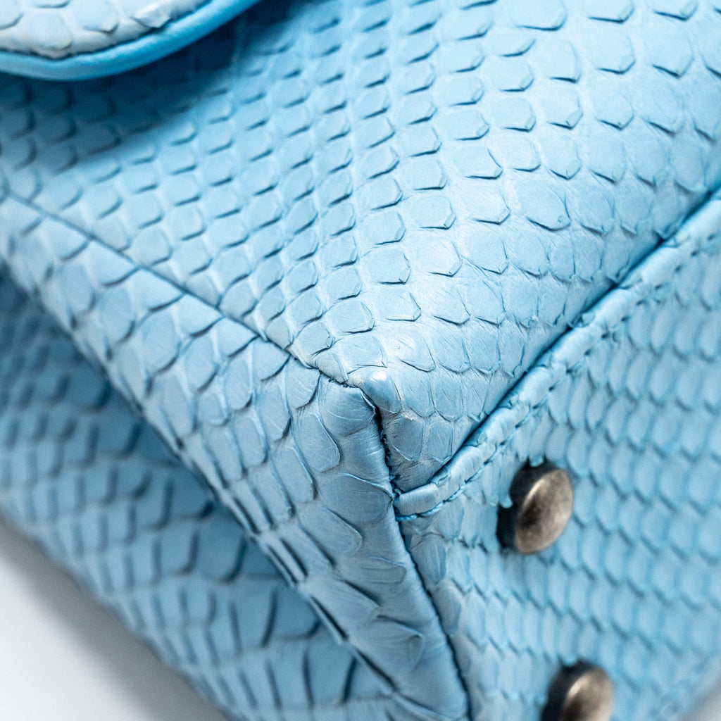 CHANEL SMALL COCO HANDLE PYTHON LIGHT BLUE RUTHENIUM HARDWARE