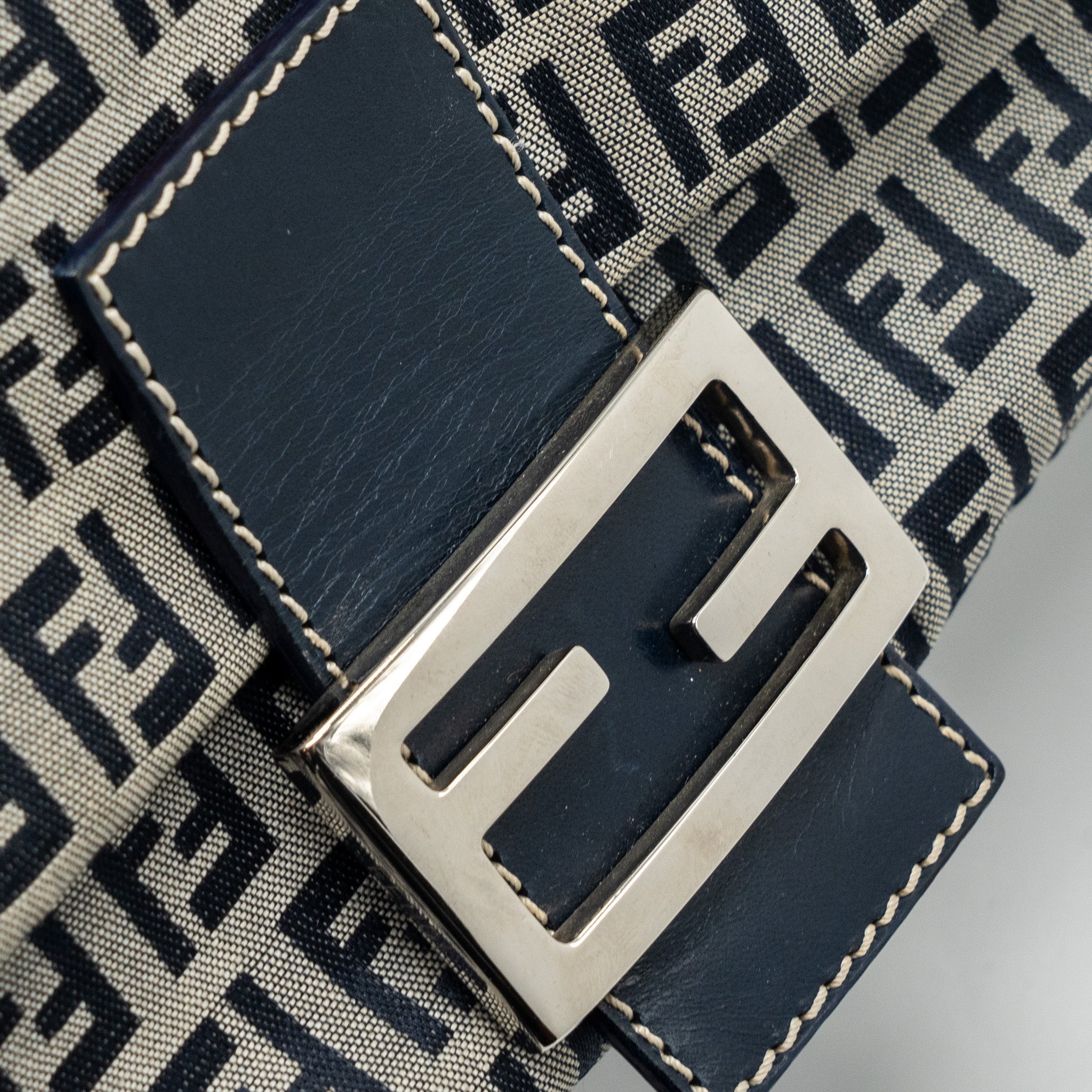 FENDI ZUCCHINO MAMA FLAP BAG FF JACQUARD CANVAS GREY SHW