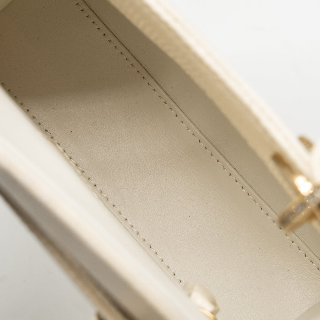DIOR MINI LADY DIOR LIZARD WITH CRYSTAL WHITE LGHW