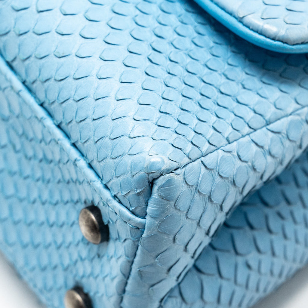 CHANEL SMALL COCO HANDLE PYTHON LIGHT BLUE RUTHENIUM HARDWARE