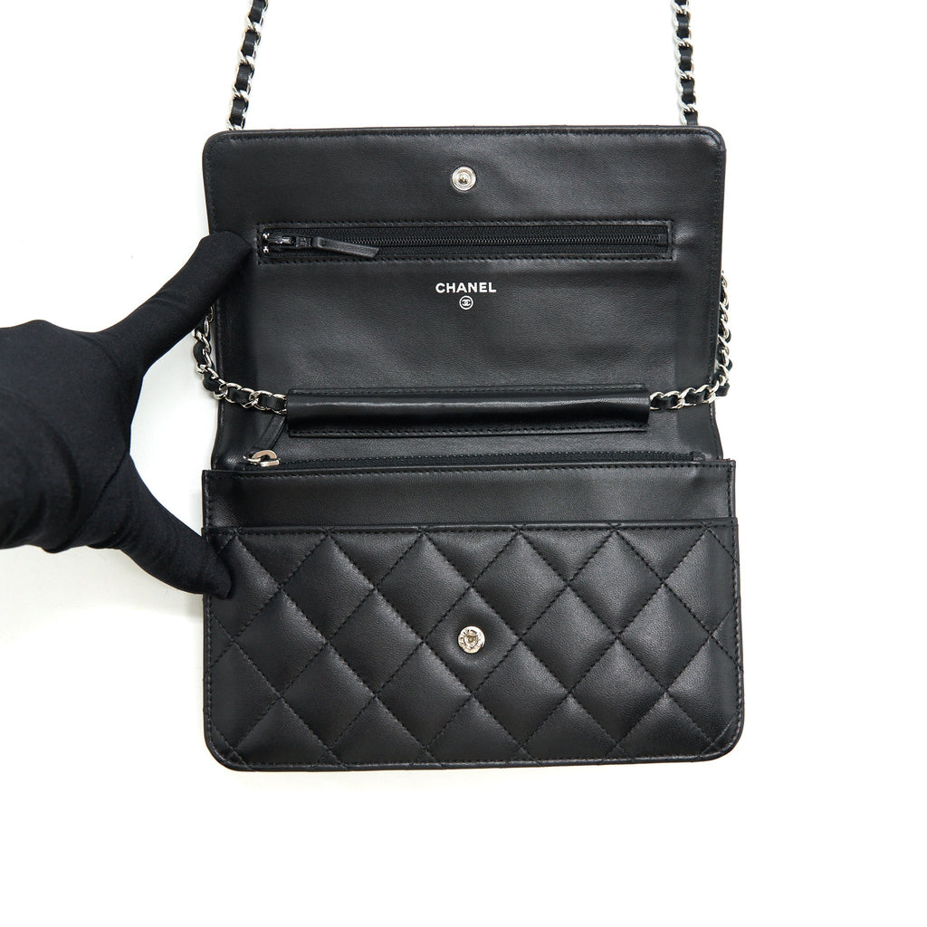 CHANEL CLASSIC WALLET ON CHAIN LAMBSKIN BLACK SHW