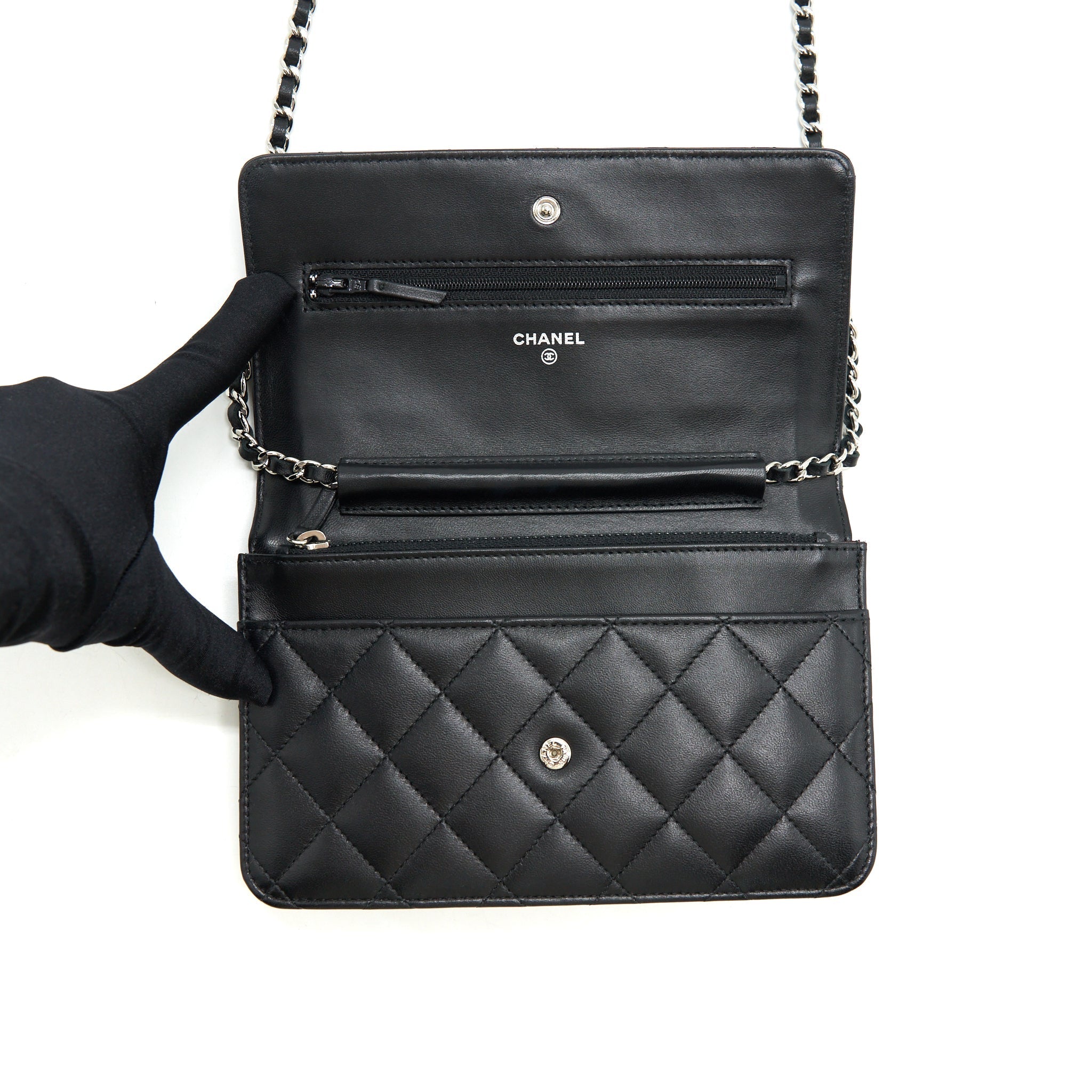 CHANEL CLASSIC WALLET ON CHAIN LAMBSKIN BLACK SHW