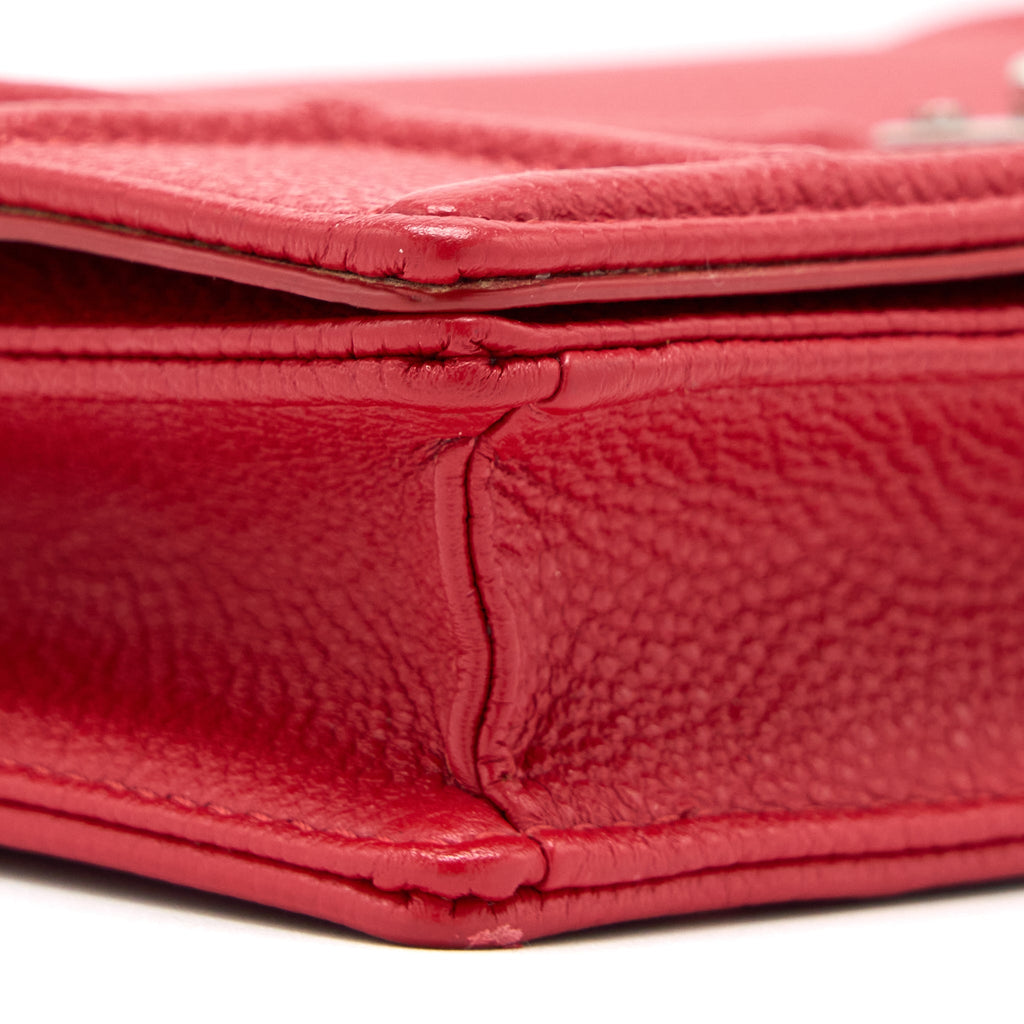 DIOR DIORAMA WALLET ON CHAIN CALFSKIN RED SHW