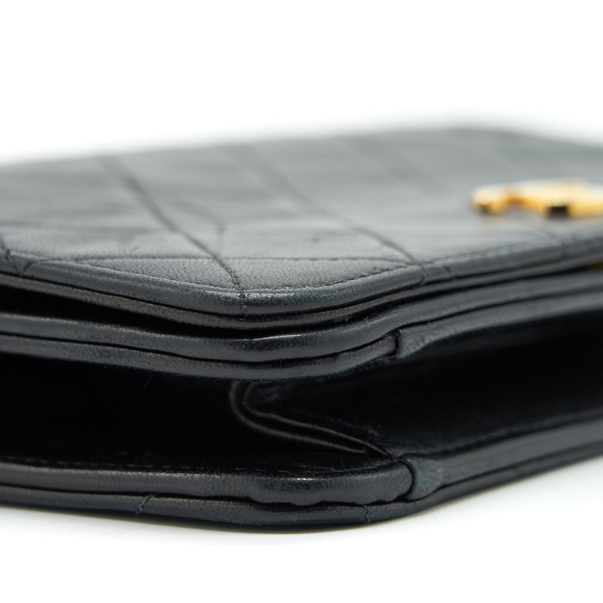CHANEL VINTAGE QUILTED FLAP CHAIN WALLET BLACK GHW