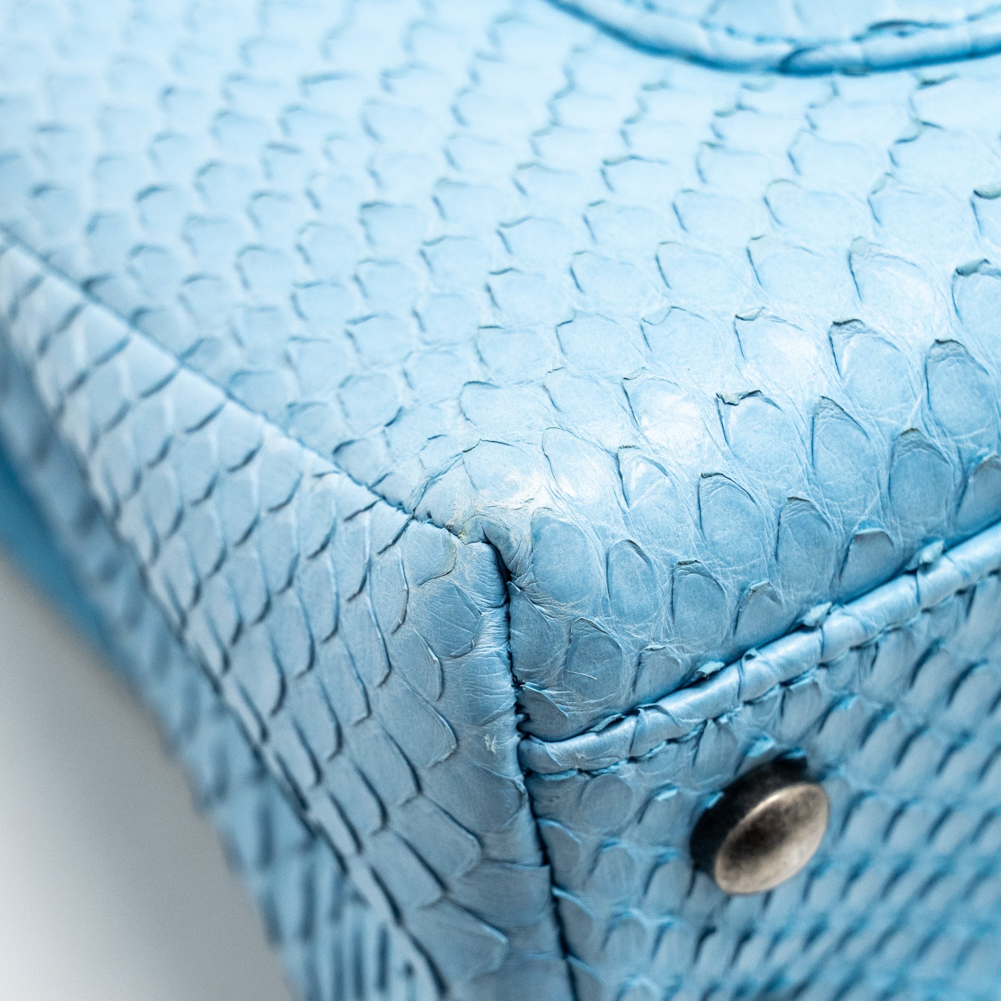 CHANEL SMALL COCO HANDLE PYTHON LIGHT BLUE RUTHENIUM HARDWARE