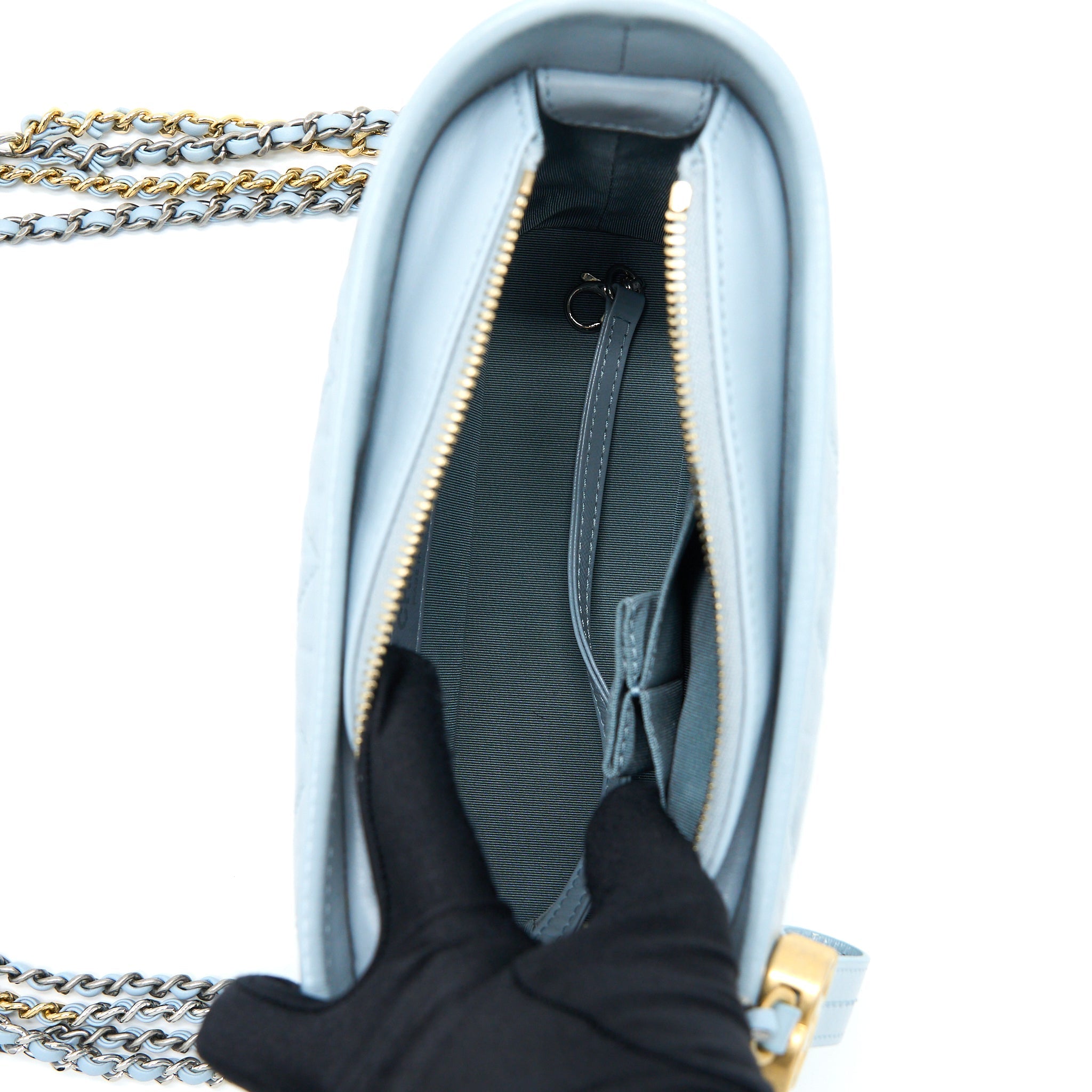 CHANEL SMALL GABRIELLE HOBO BAG LAMBSKIN LIGHT BLUE MULTICOLOUR HARDWARE