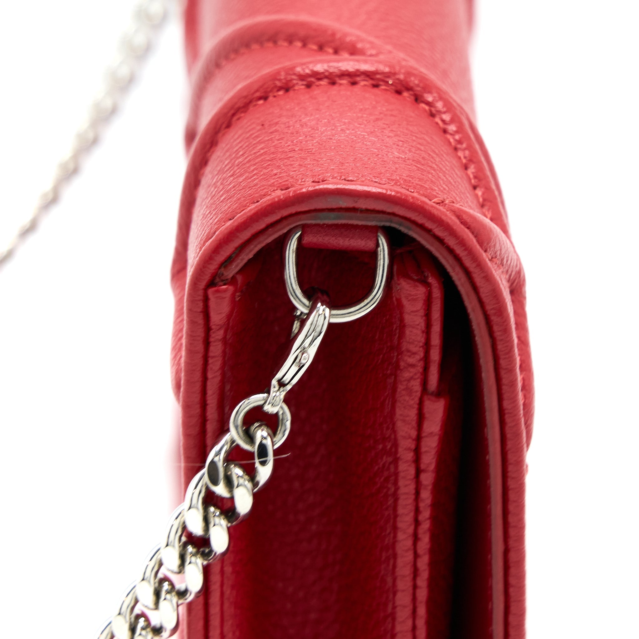 DIOR DIORAMA WALLET ON CHAIN CALFSKIN RED SHW