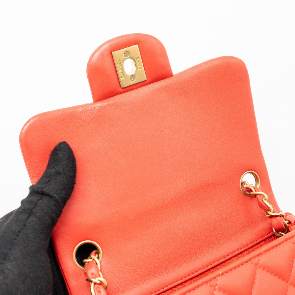 CHANEL MINI SQUARE FLAP BAG LAMBSKIN CORAL PINK GHW