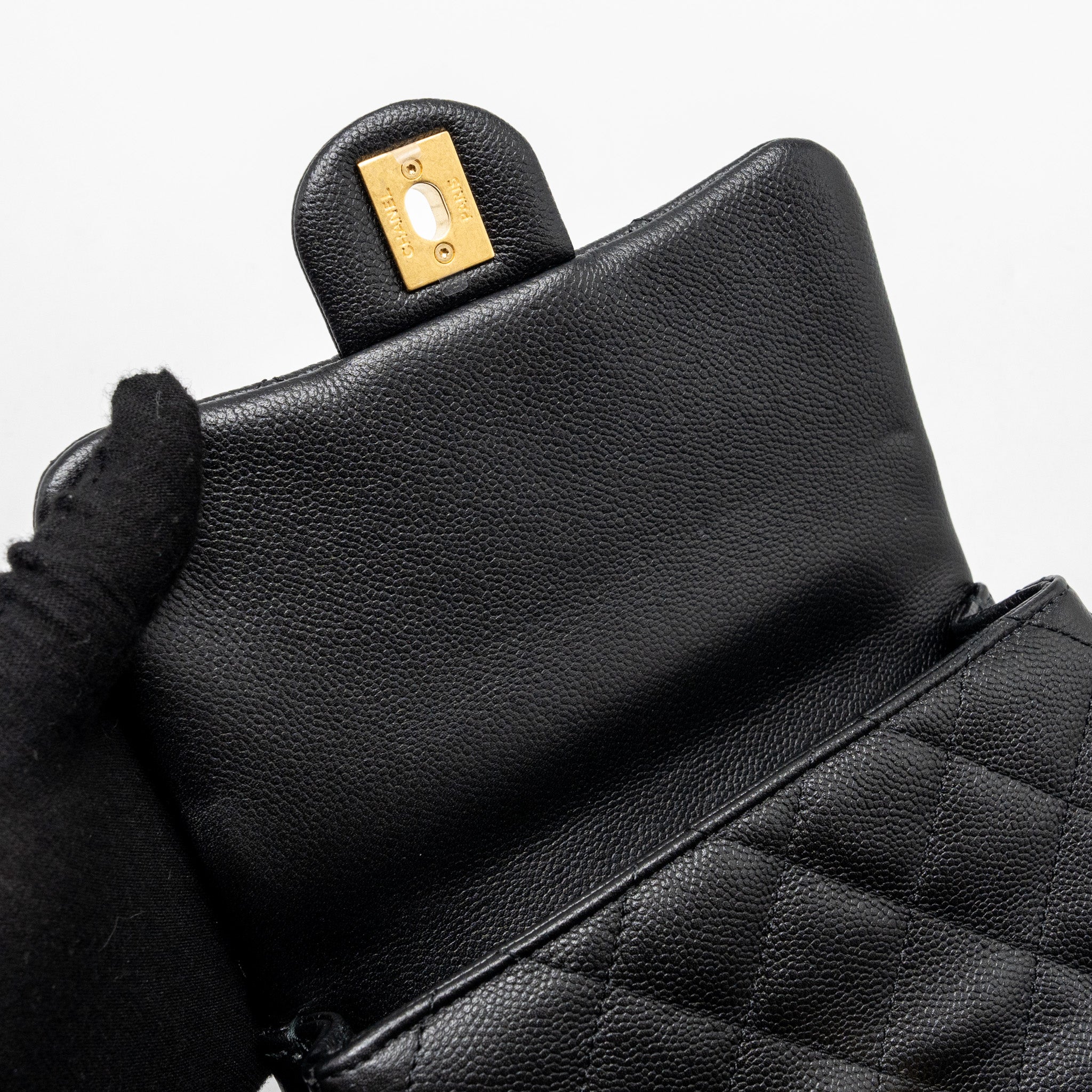 CHANEL COCO LOVE MINI FLAP BAG ADJUSTABLE CHAIN CAVIAR BLACK GHW (MICROCHIP)
