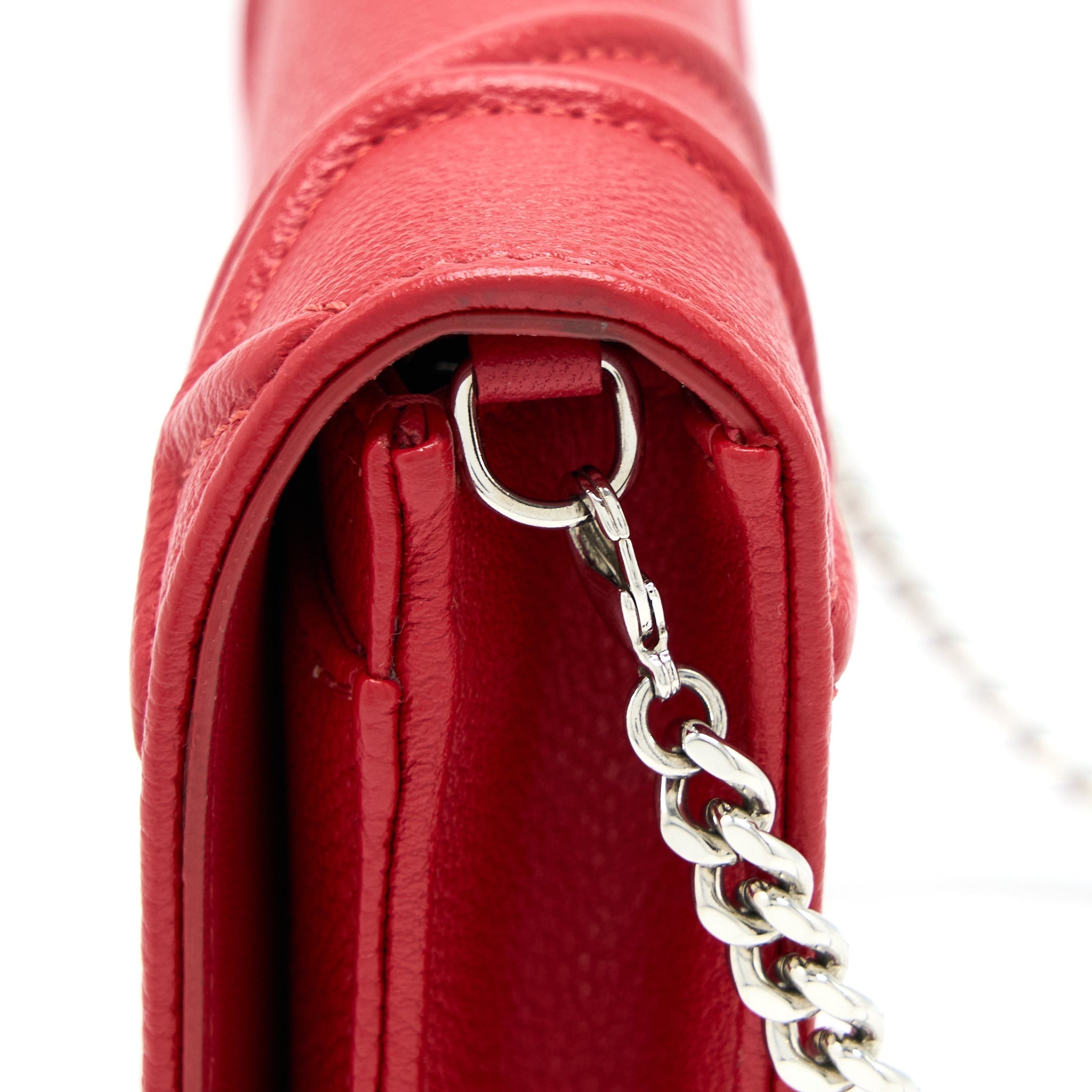 DIOR DIORAMA WALLET ON CHAIN CALFSKIN RED SHW
