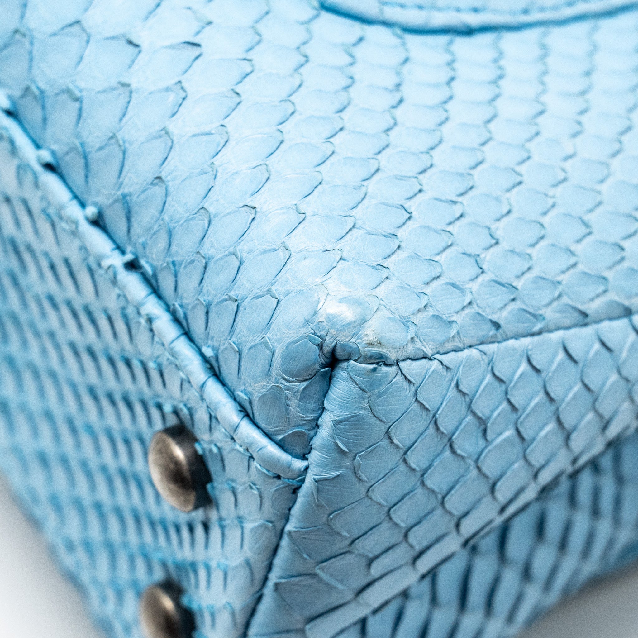 CHANEL SMALL COCO HANDLE PYTHON LIGHT BLUE RUTHENIUM HARDWARE