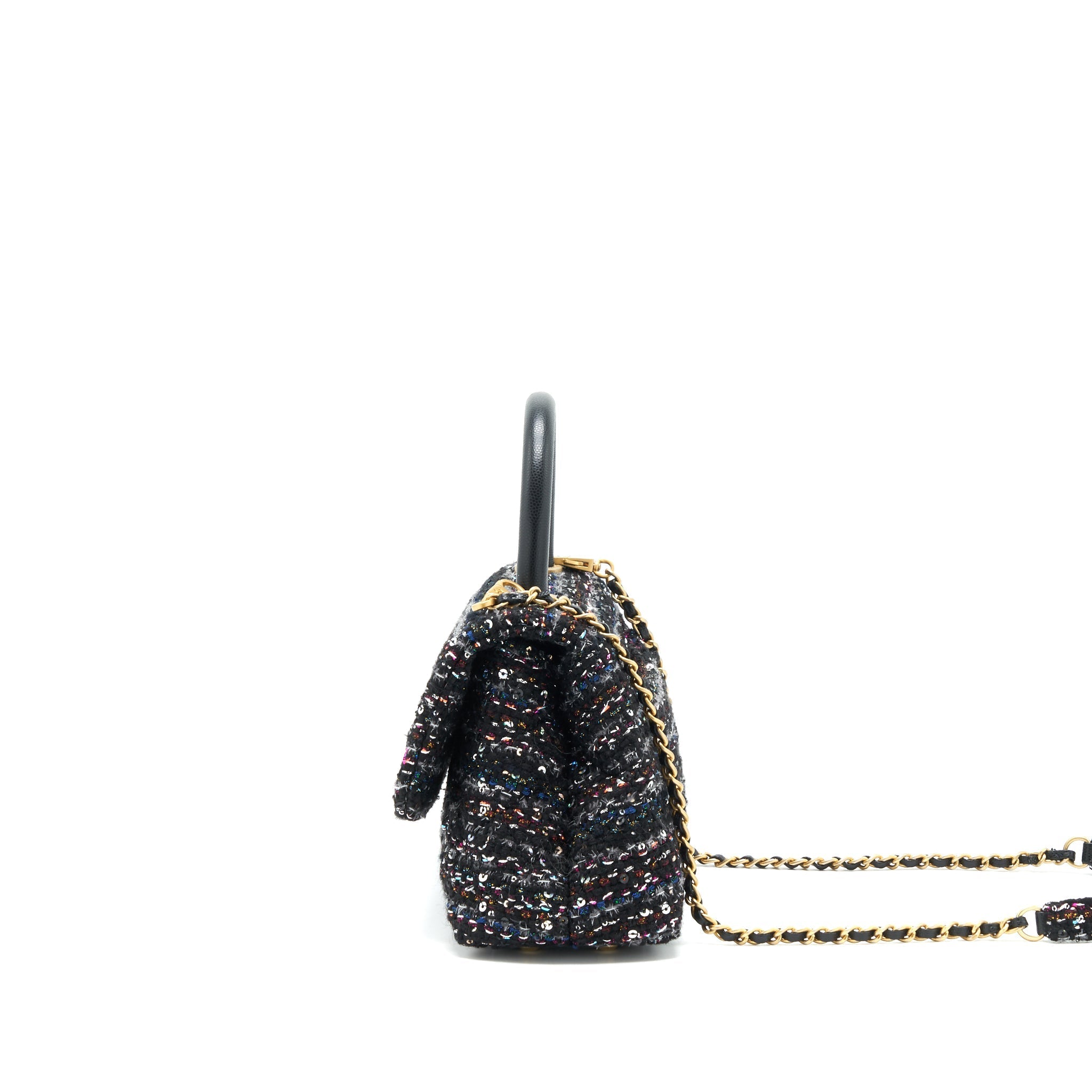 CHANEL SMALL TWEED COCO HANDLE 24CM BLACK GHW