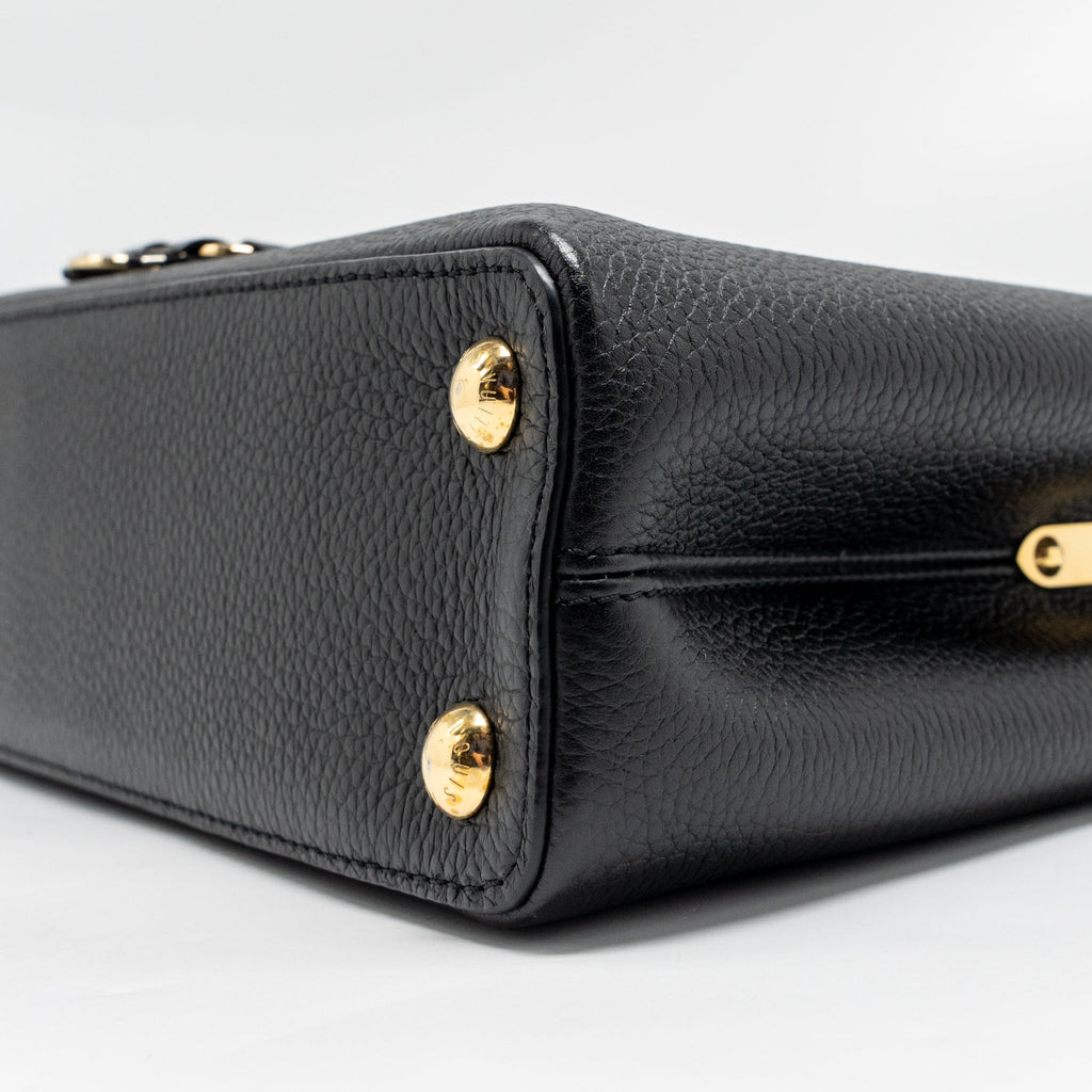 LOUIS VUITTON CAPUCINES BB WITH MONOGRAM FLOWER EMBELLISHMENTS TAURILLON BLACK GHW