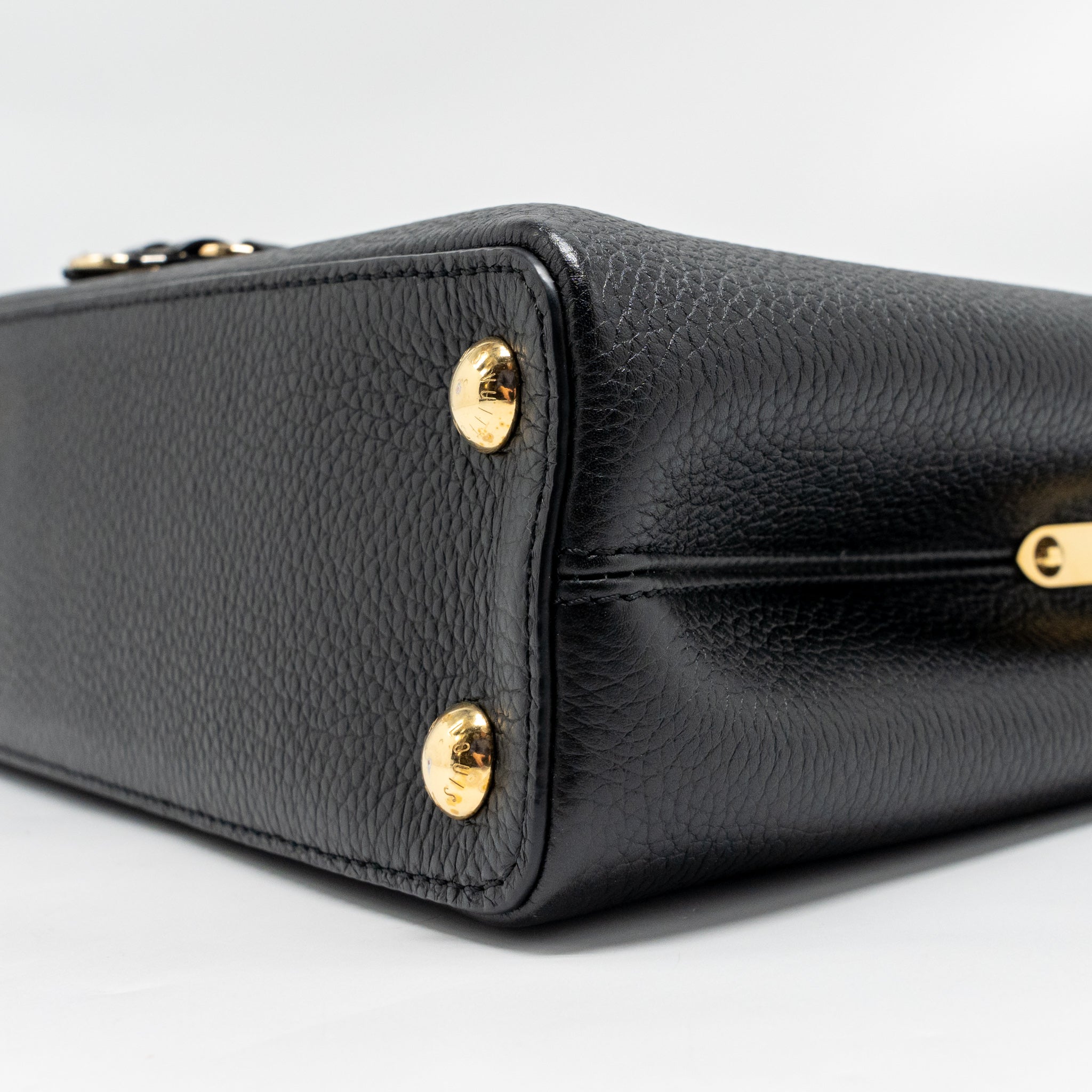 LOUIS VUITTON CAPUCINES BB WITH MONOGRAM FLOWER EMBELLISHMENTS TAURILLON BLACK GHW