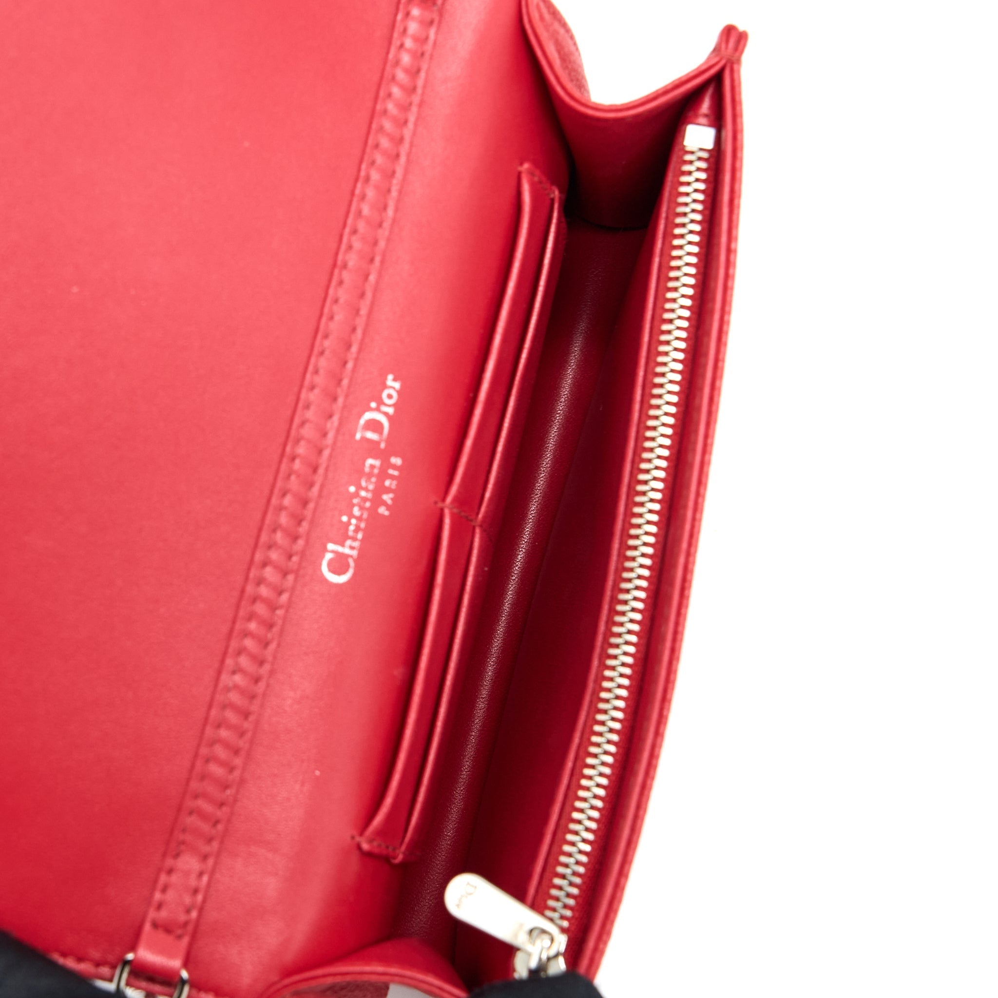 DIOR DIORAMA WALLET ON CHAIN CALFSKIN RED SHW