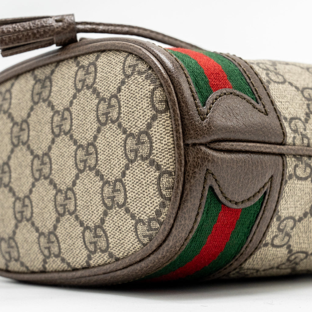 GUCCI OPHIDIA MINI BUCKET BAG GG SUPREME CANVAS BEIGE / EBONY GHW