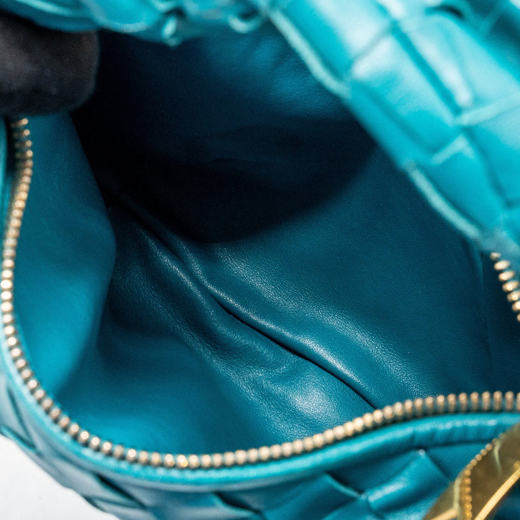 BOTTEGA VENETA MINI JODIE LAMBSKIN BLUE GHW
