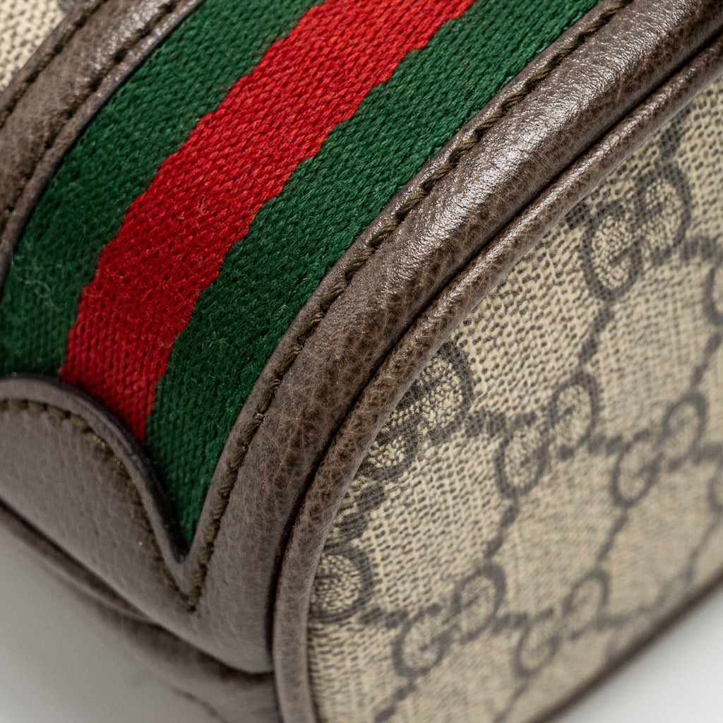 GUCCI OPHIDIA MINI BUCKET BAG GG SUPREME CANVAS BEIGE / EBONY GHW