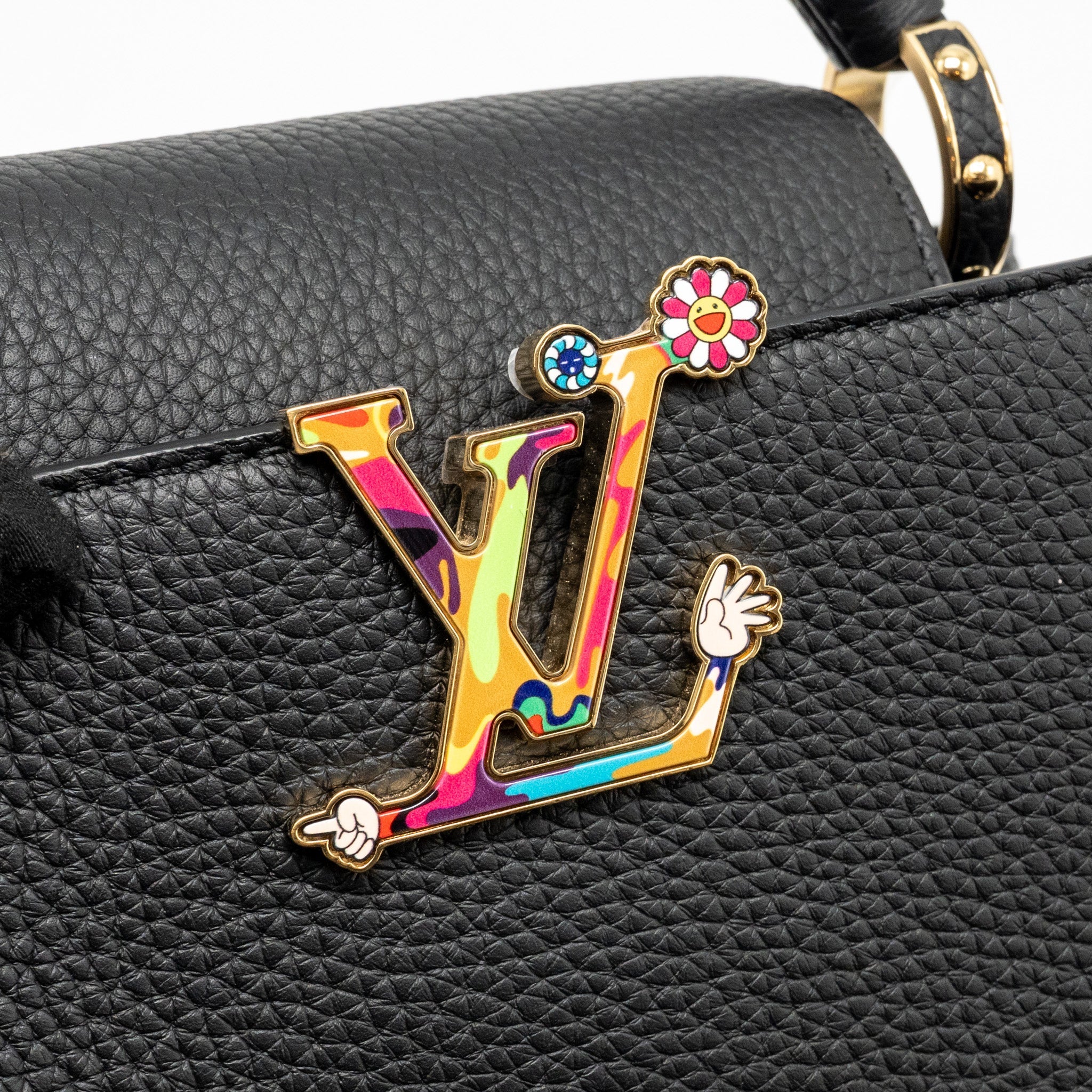 LOUIS VUITTON MURAKAMI LIMITED EDITION CAPUCINES BB TAURILLON LEATHER BLACK GHW