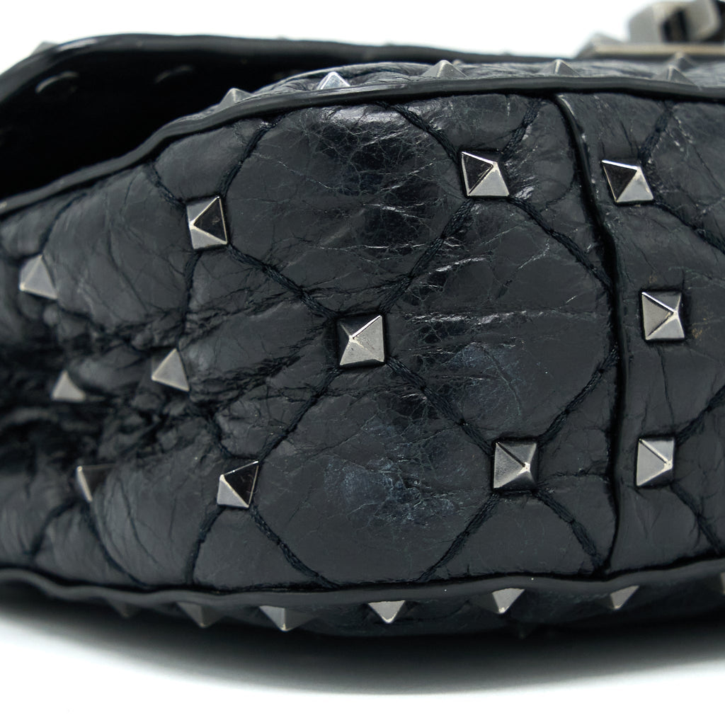 VALENTINO ROCKSTUD TOP HANDLE FLAP BAG WITH CHAIN BLACK SHW