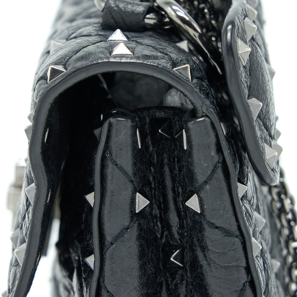 VALENTINO ROCKSTUD TOP HANDLE FLAP BAG WITH CHAIN BLACK SHW