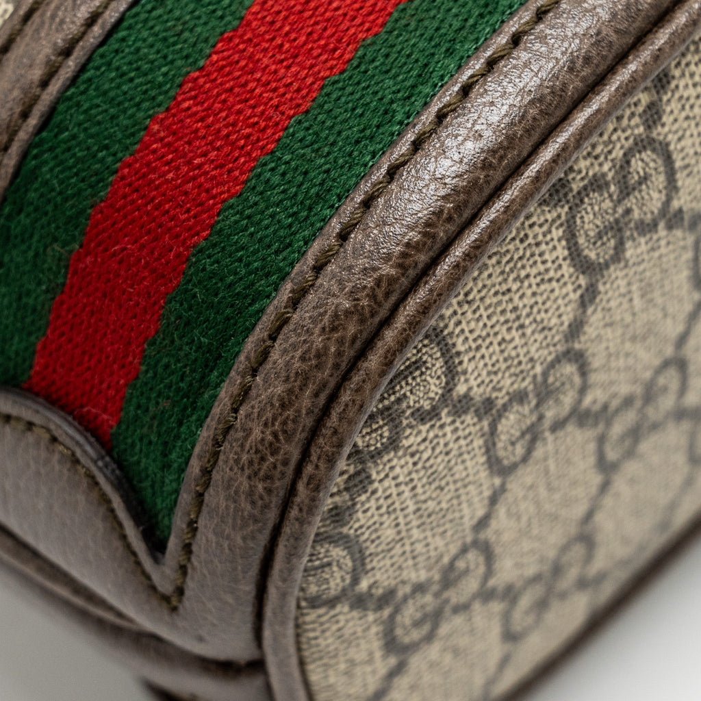 GUCCI OPHIDIA MINI BUCKET BAG GG SUPREME CANVAS BEIGE / EBONY GHW