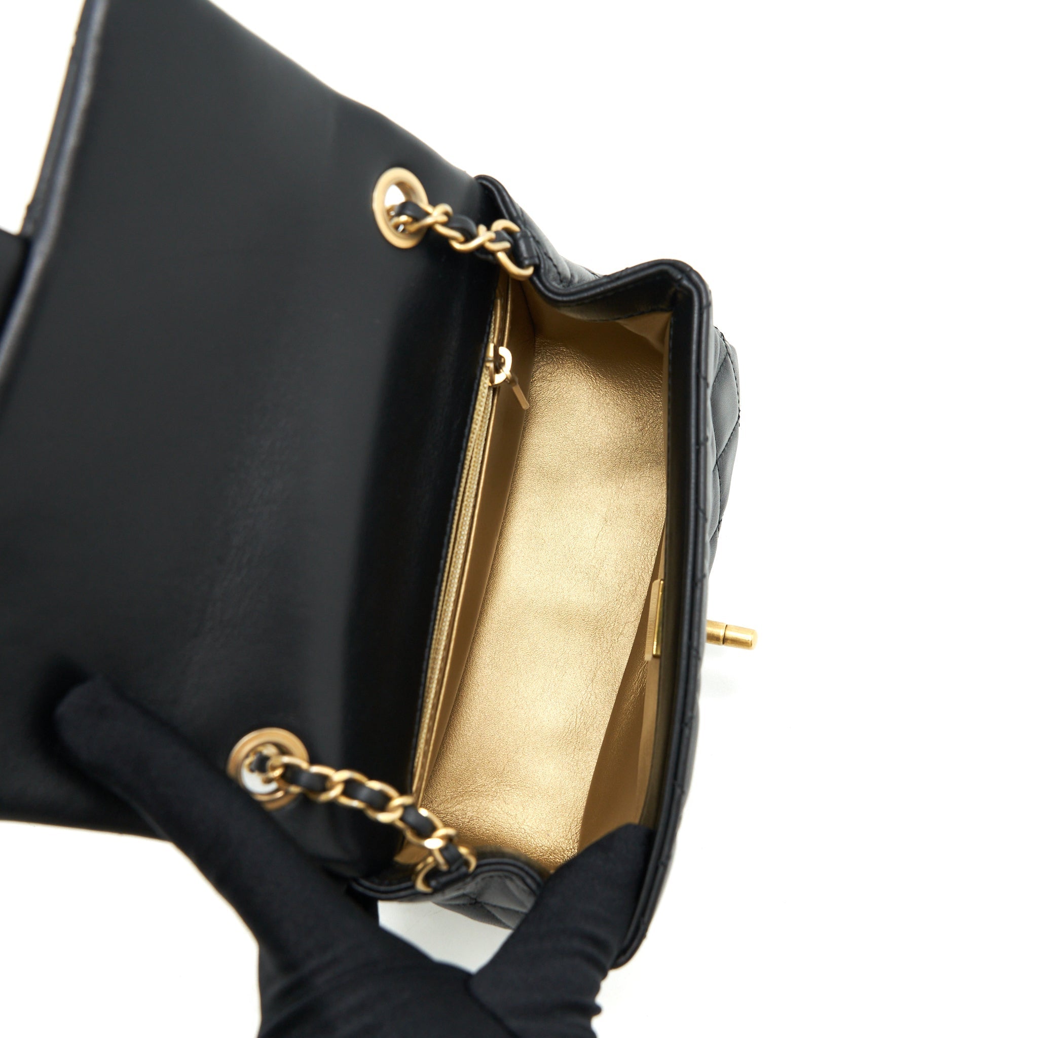 CHANEL MINI SQUARE PEARL CRUSH LAMBSKIN BLACK GHW