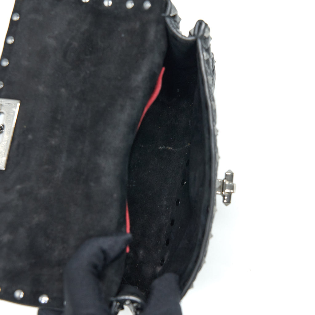 VALENTINO ROCKSTUD TOP HANDLE FLAP BAG WITH CHAIN BLACK SHW
