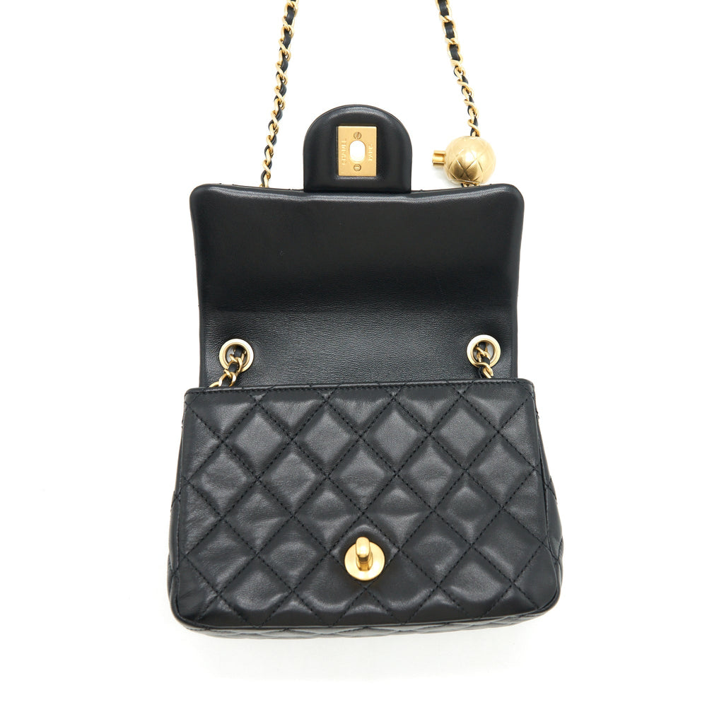 CHANEL MINI SQUARE PEARL CRUSH LAMBSKIN BLACK GHW
